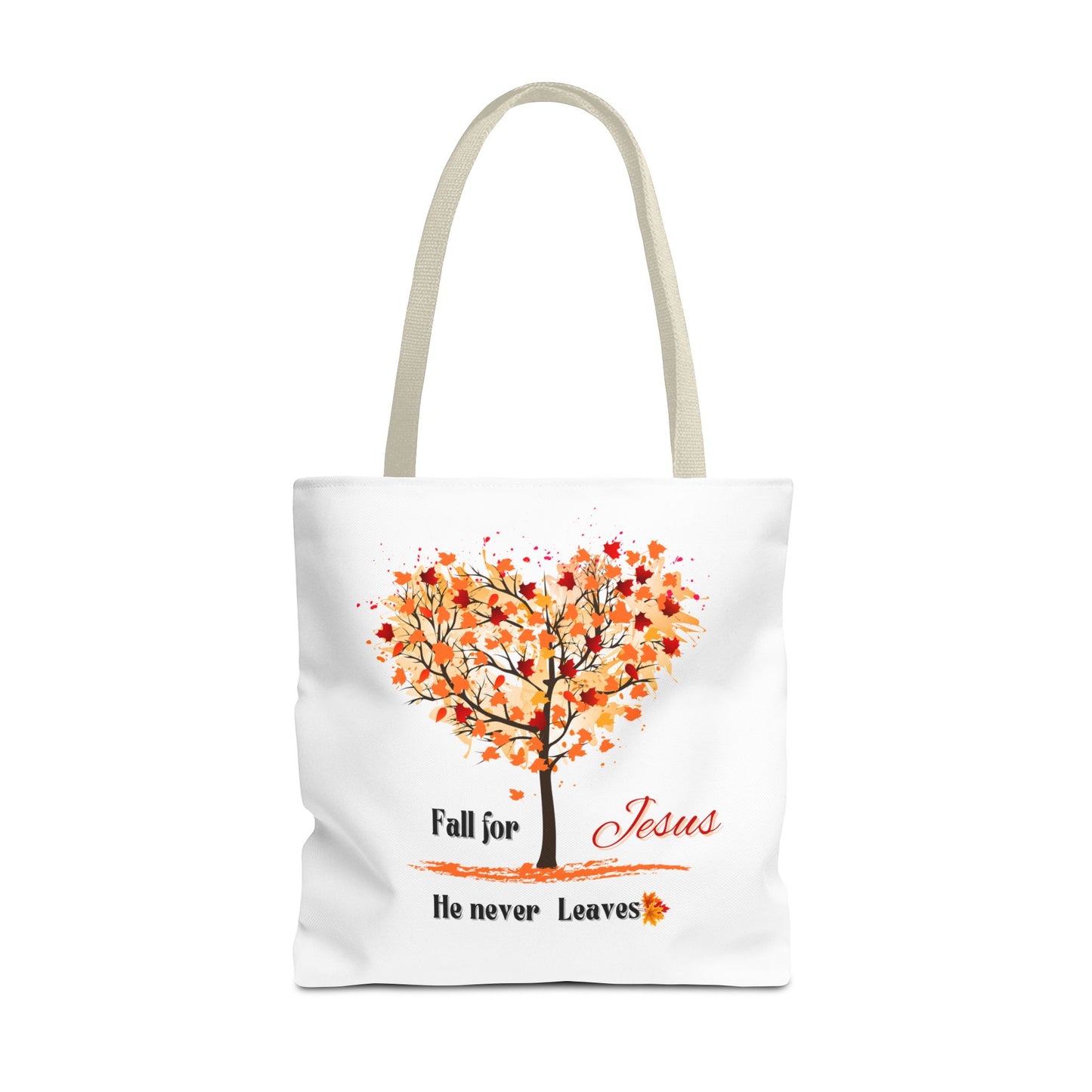 Decorative Fall Tree "Fall for Jesus He never leaves" Tote Bag
