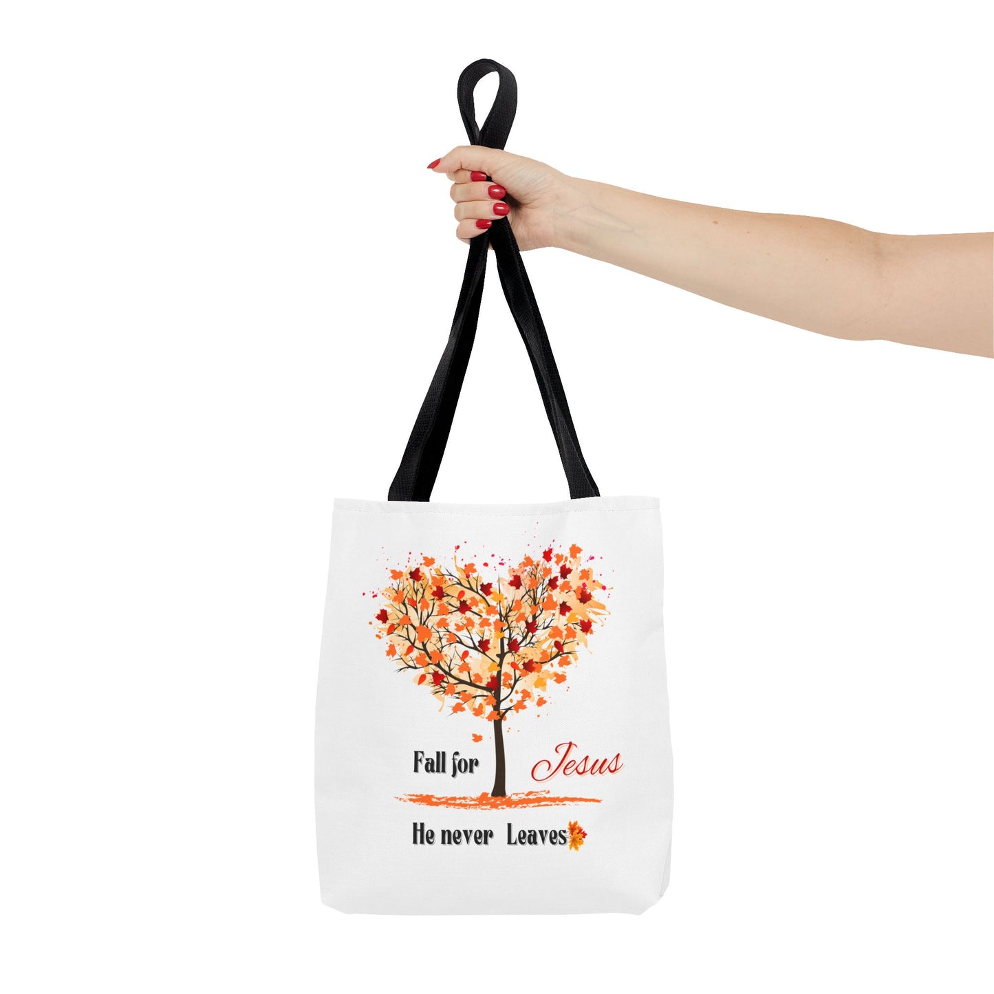 Decorative Fall Tree "Fall for Jesus He never leaves" Tote Bag