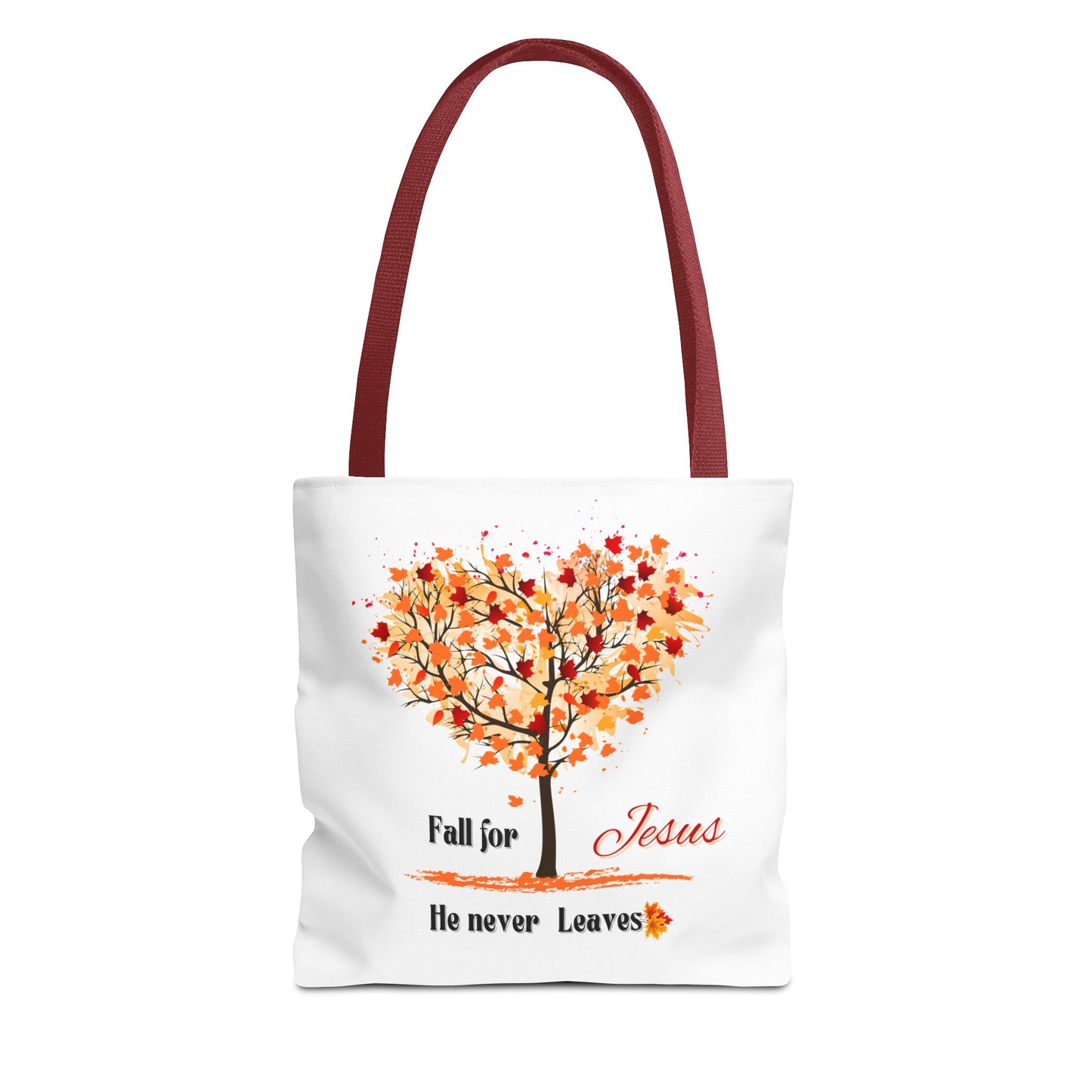 Decorative Fall Tree "Fall for Jesus He never leaves" Tote Bag