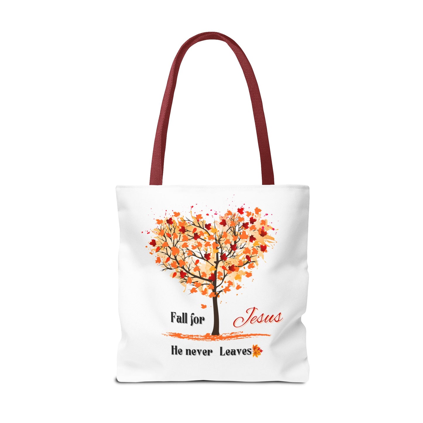 Decorative Fall Tree "Fall for Jesus He never leaves" Tote Bag