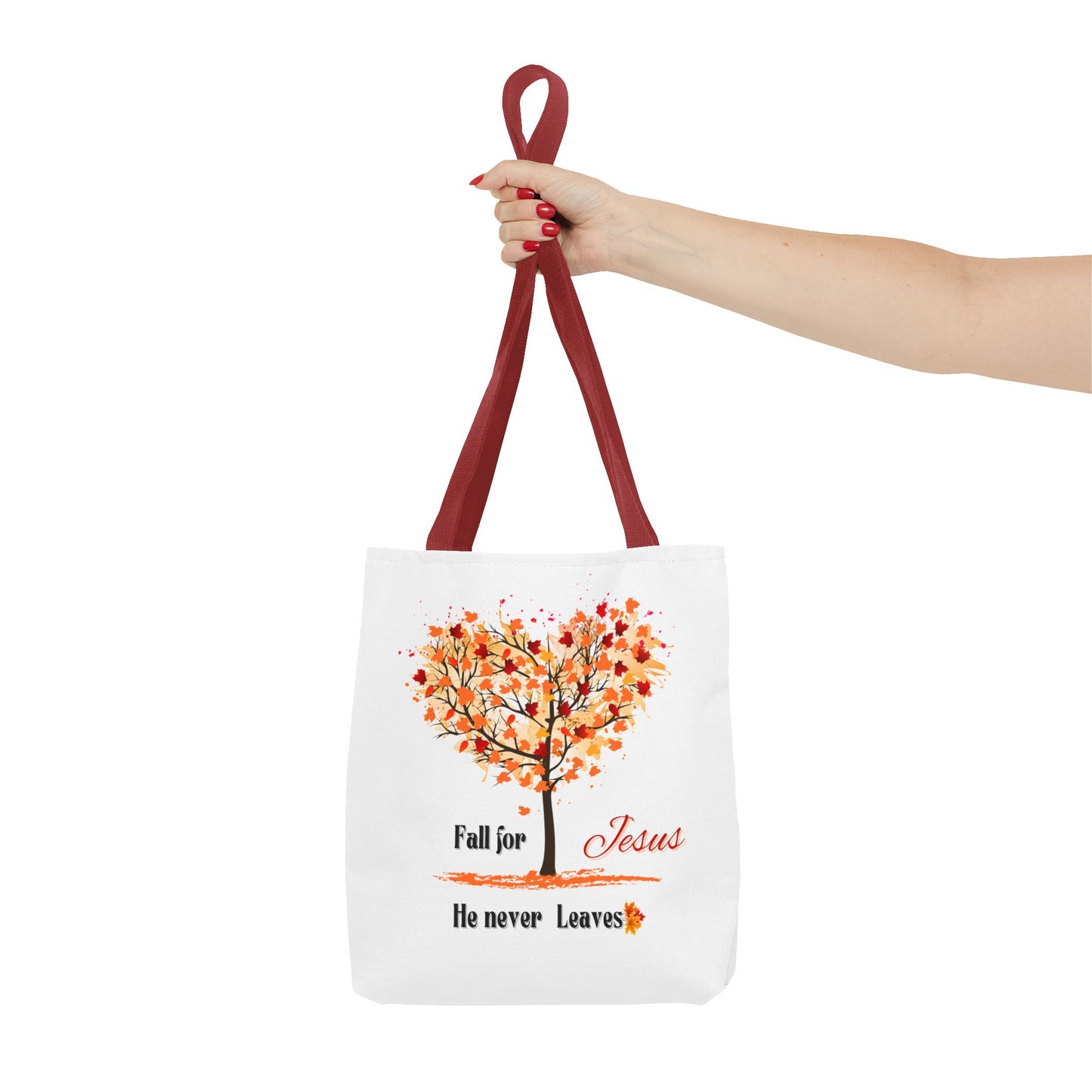 Decorative Fall Tree "Fall for Jesus He never leaves" Tote Bag