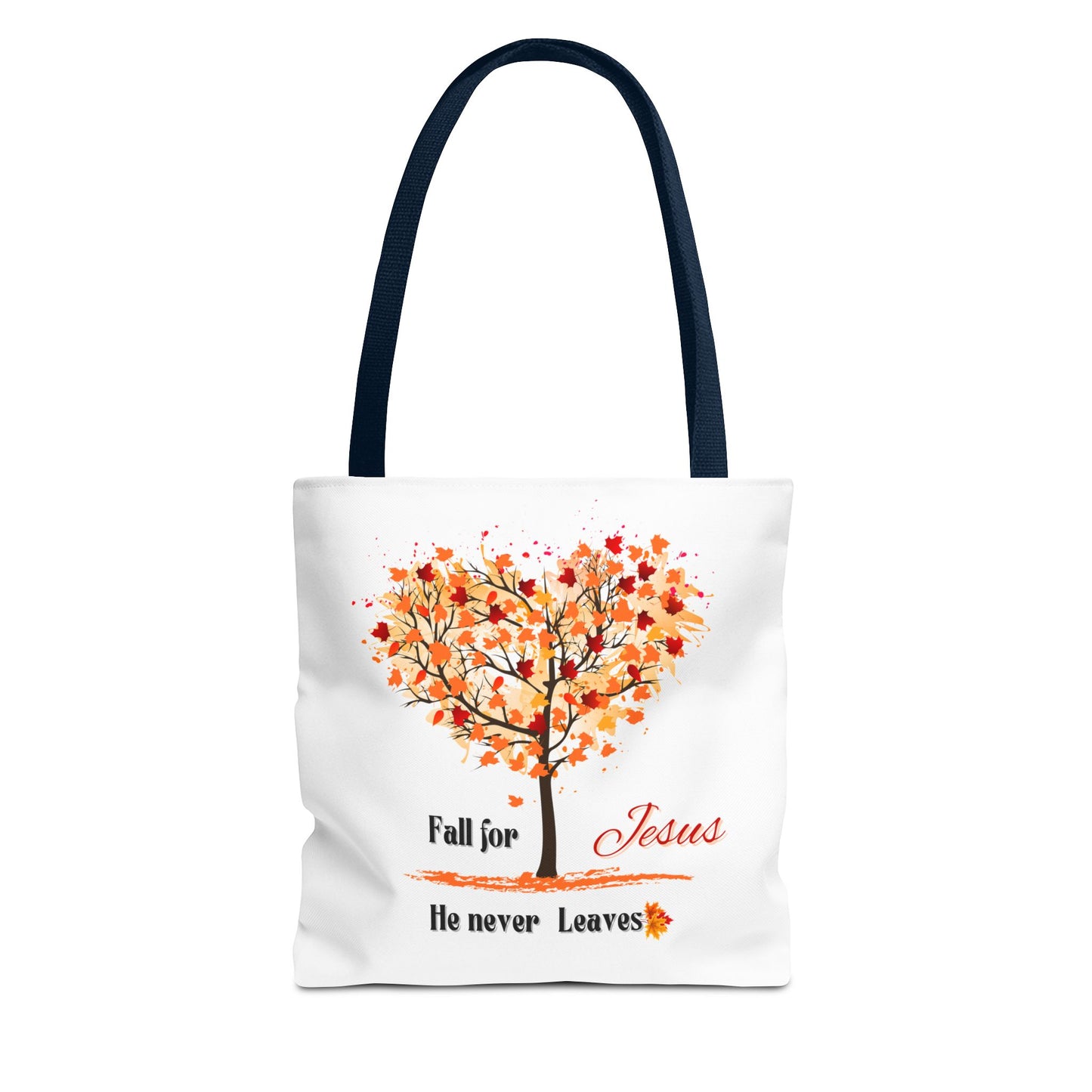 Decorative Fall Tree "Fall for Jesus He never leaves" Tote Bag