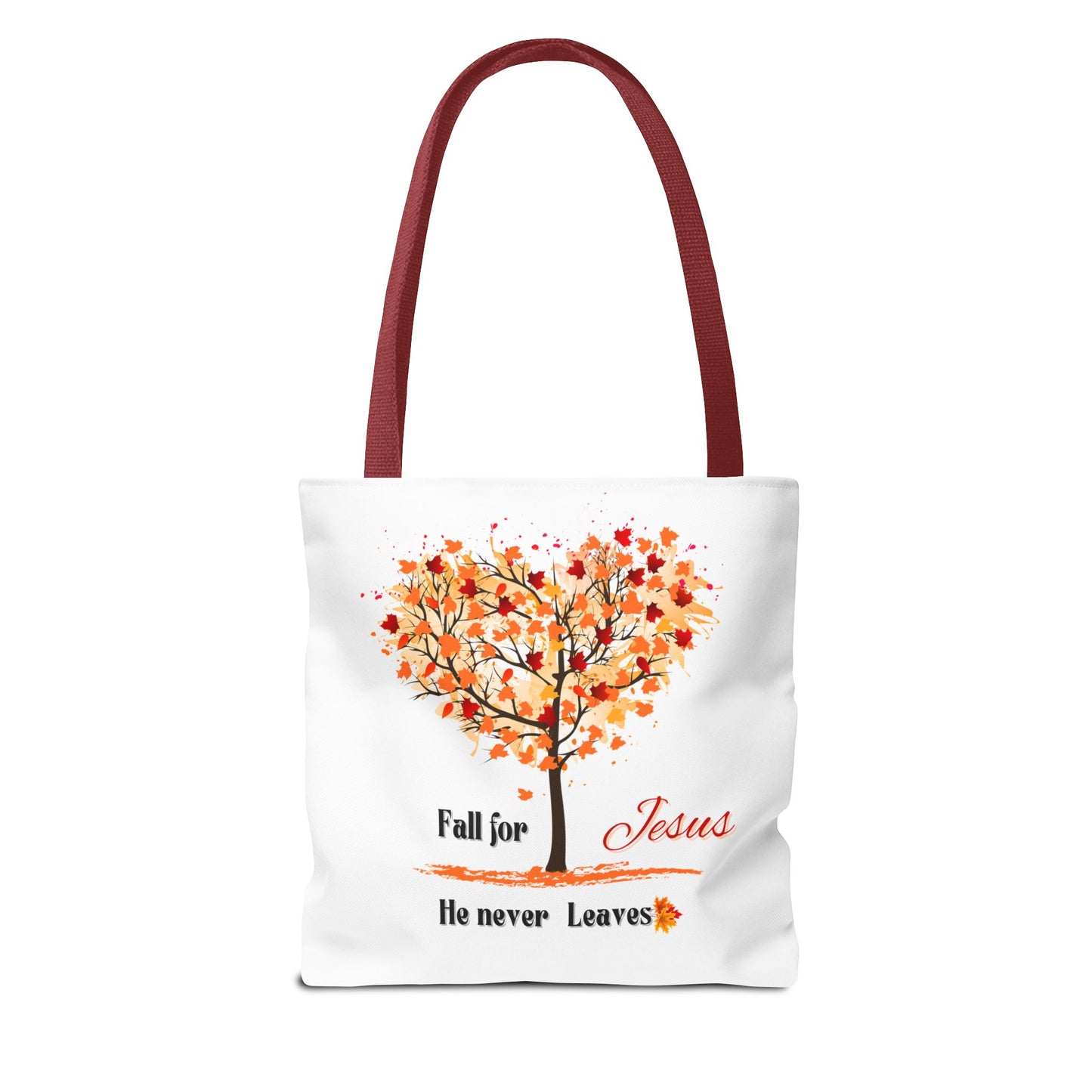 Decorative Fall Tree "Fall for Jesus He never leaves" Tote Bag