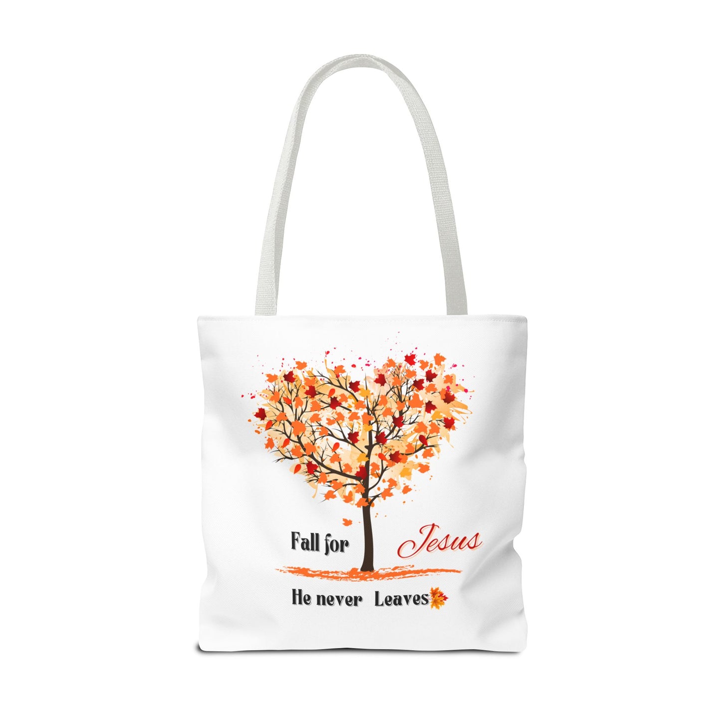 Decorative Fall Tree "Fall for Jesus He never leaves" Tote Bag