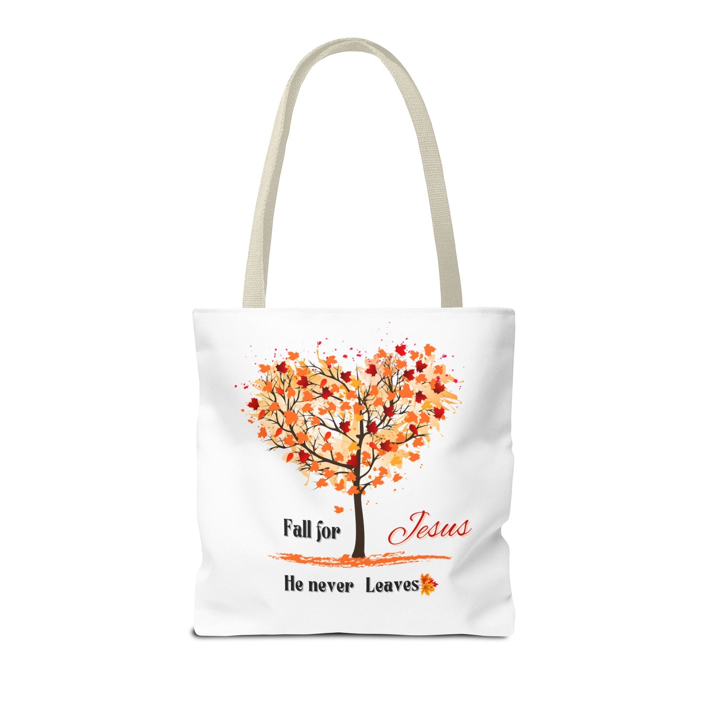 Decorative Fall Tree "Fall for Jesus He never leaves" Tote Bag