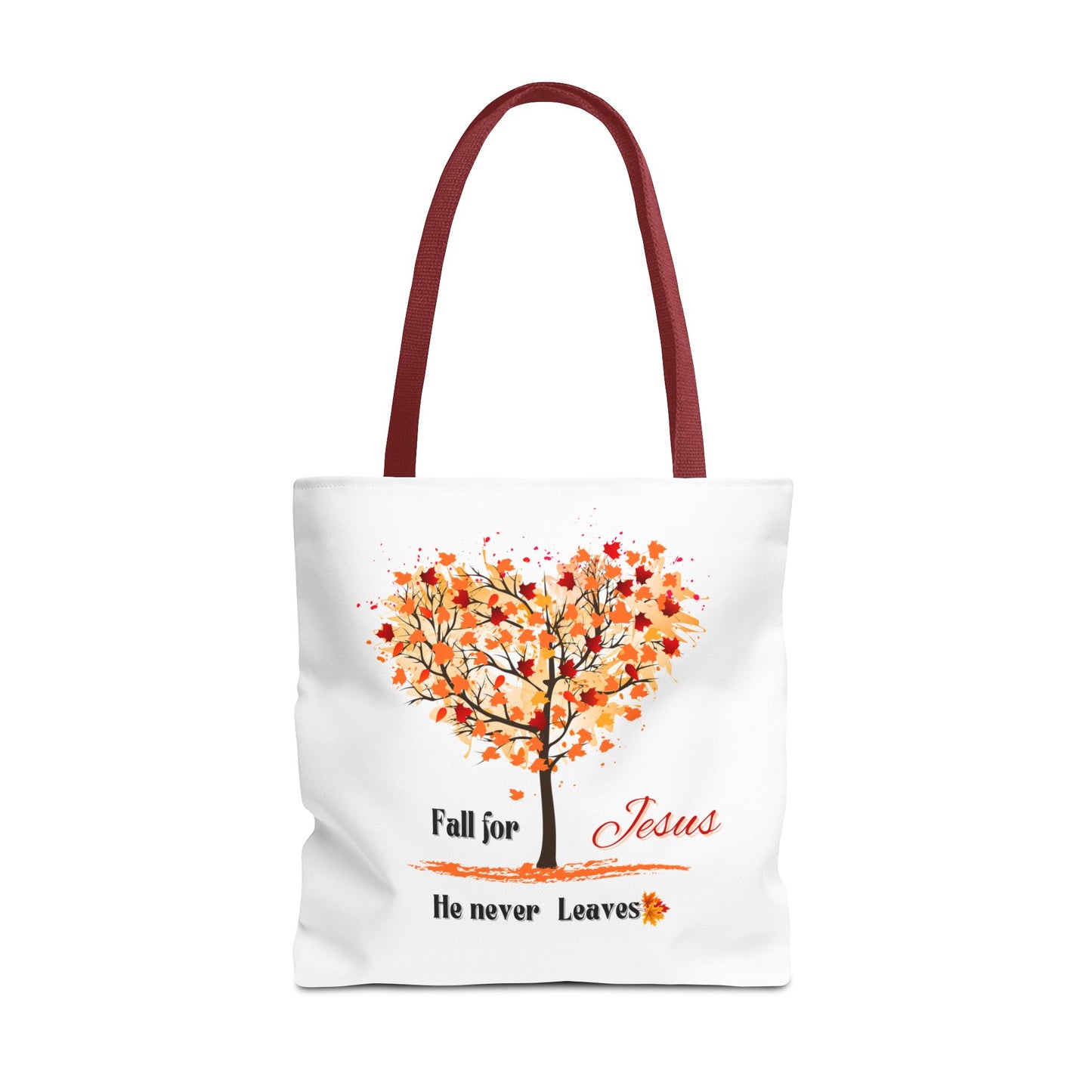 Decorative Fall Tree "Fall for Jesus He never leaves" Tote Bag