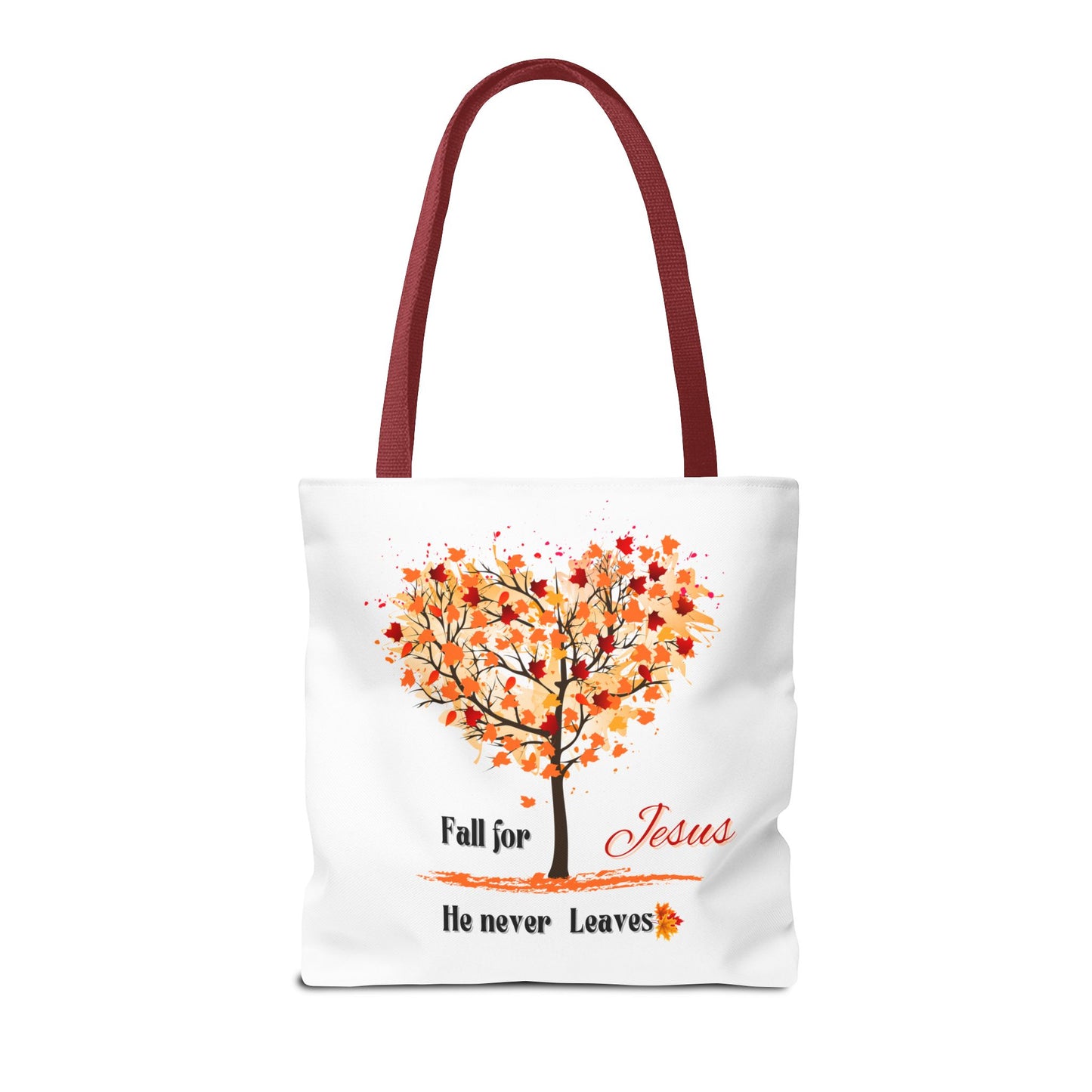 Decorative Fall Tree "Fall for Jesus He never leaves" Tote Bag