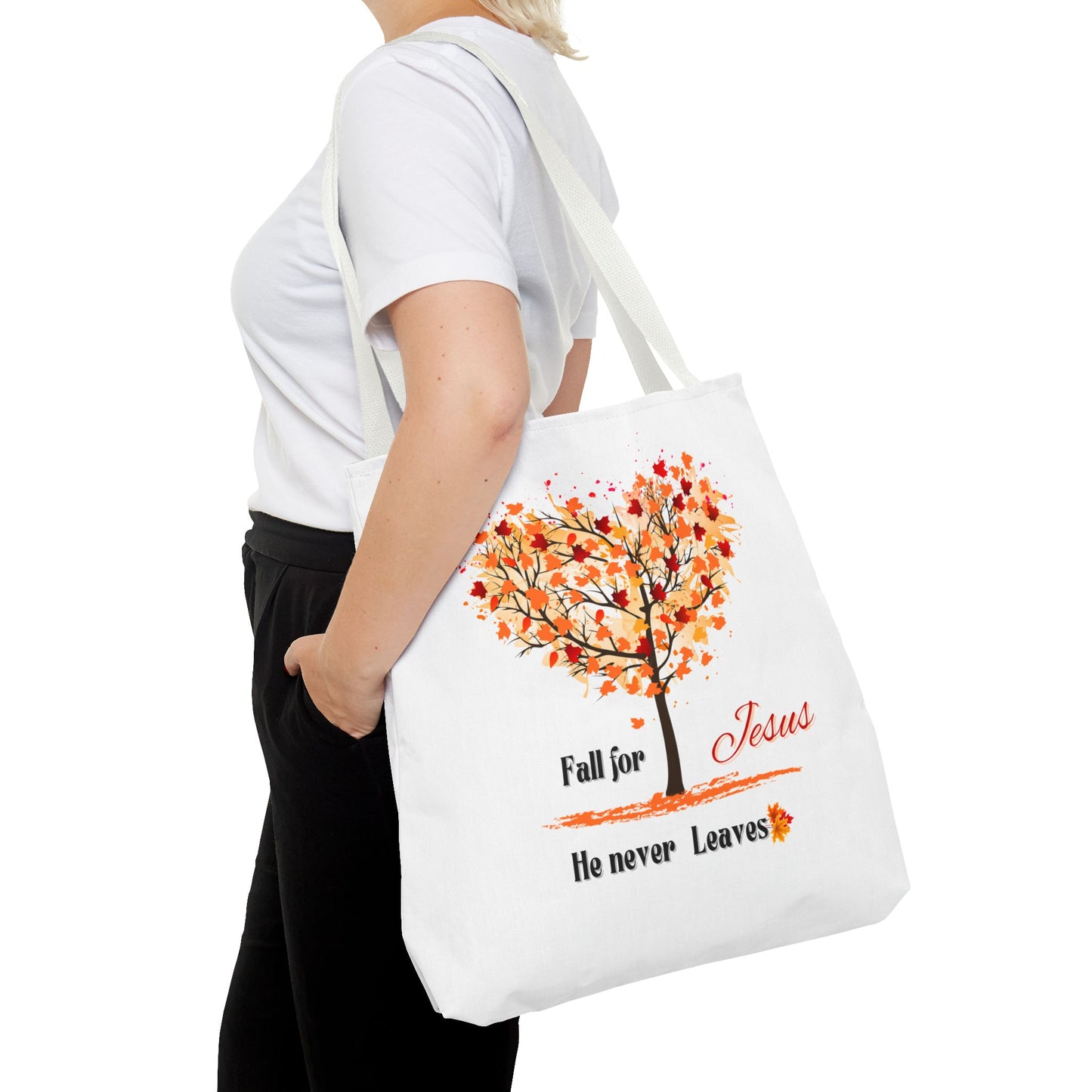 Decorative Fall Tree "Fall for Jesus He never leaves" Tote Bag