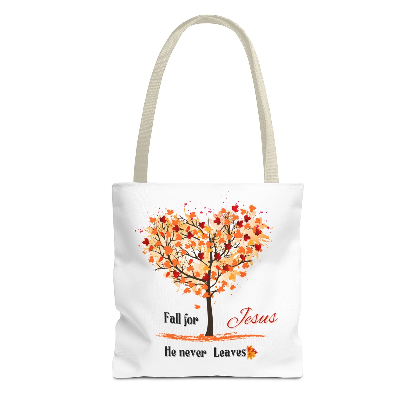 Decorative Fall Tree "Fall for Jesus He never leaves" Tote Bag