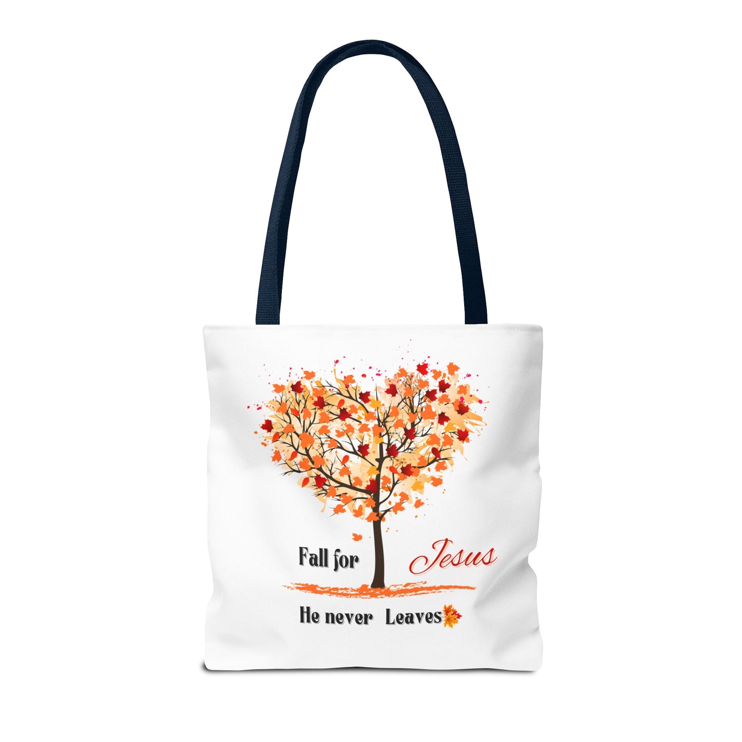 Decorative Fall Tree "Fall for Jesus He never leaves" Tote Bag