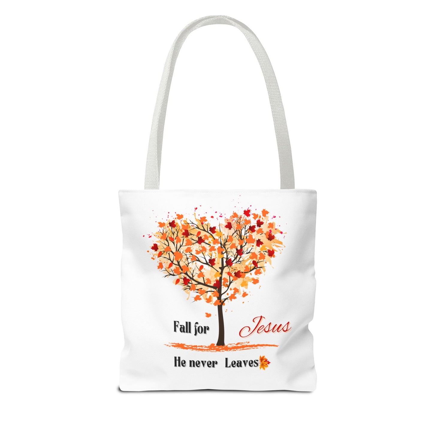 Decorative Fall Tree "Fall for Jesus He never leaves" Tote Bag