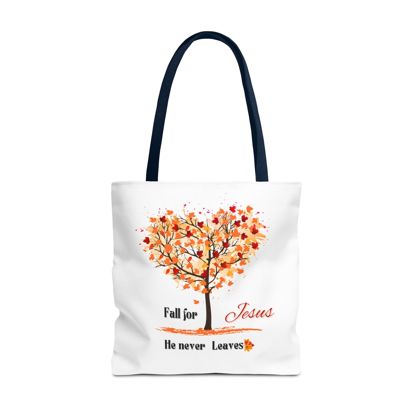 Decorative Fall Tree "Fall for Jesus He never leaves" Tote Bag