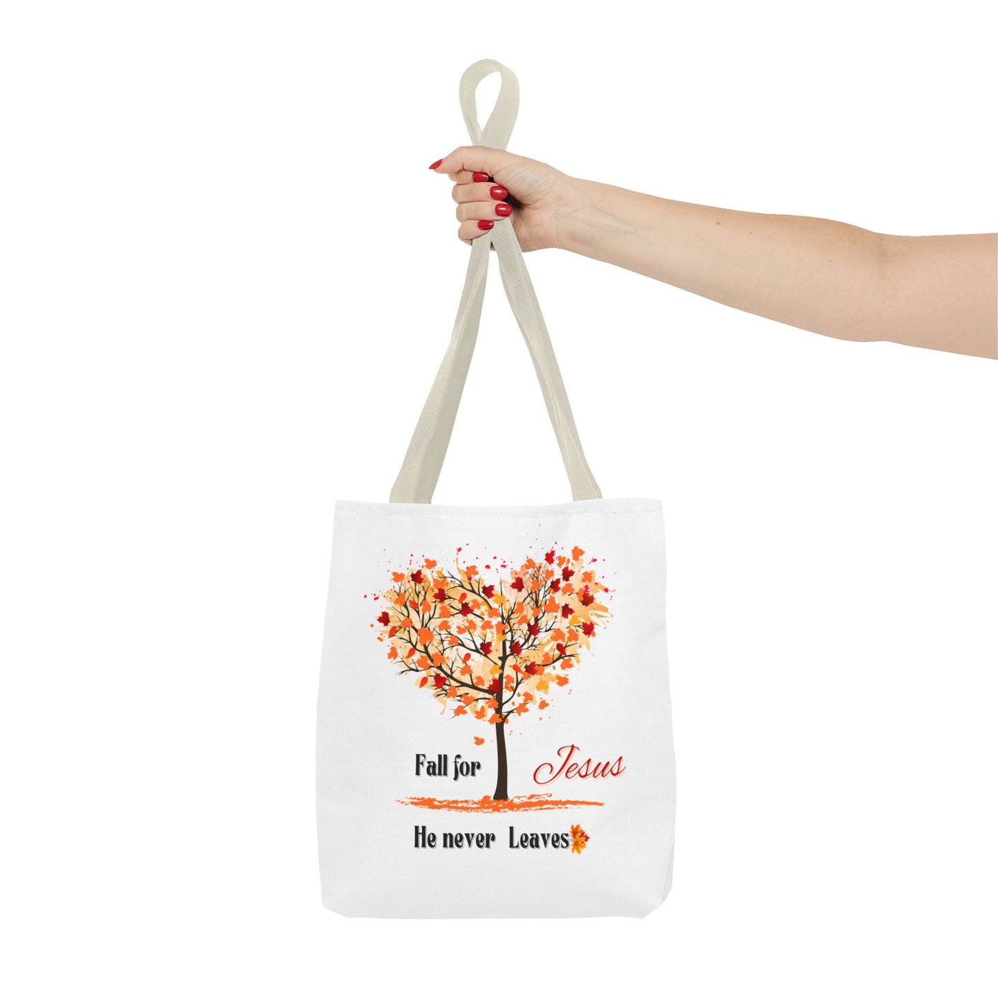 Decorative Fall Tree "Fall for Jesus He never leaves" Tote Bag