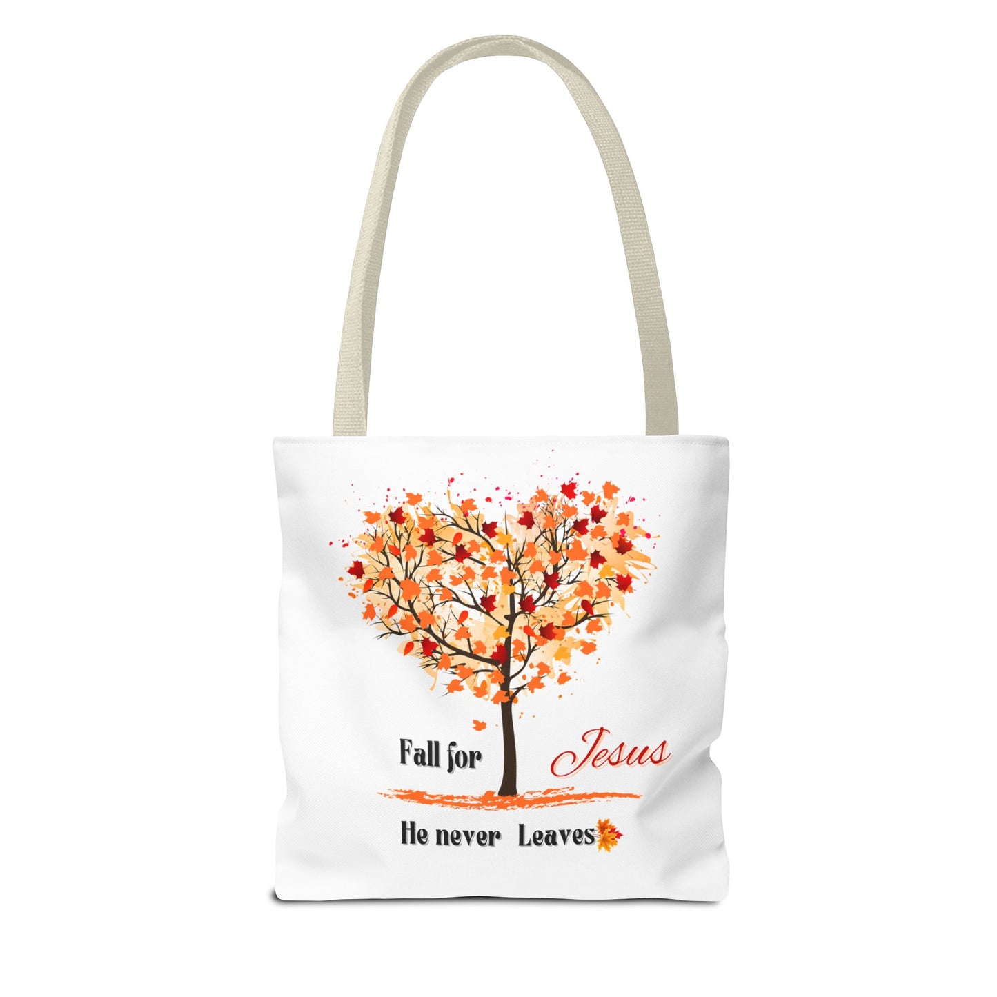 Decorative Fall Tree "Fall for Jesus He never leaves" Tote Bag
