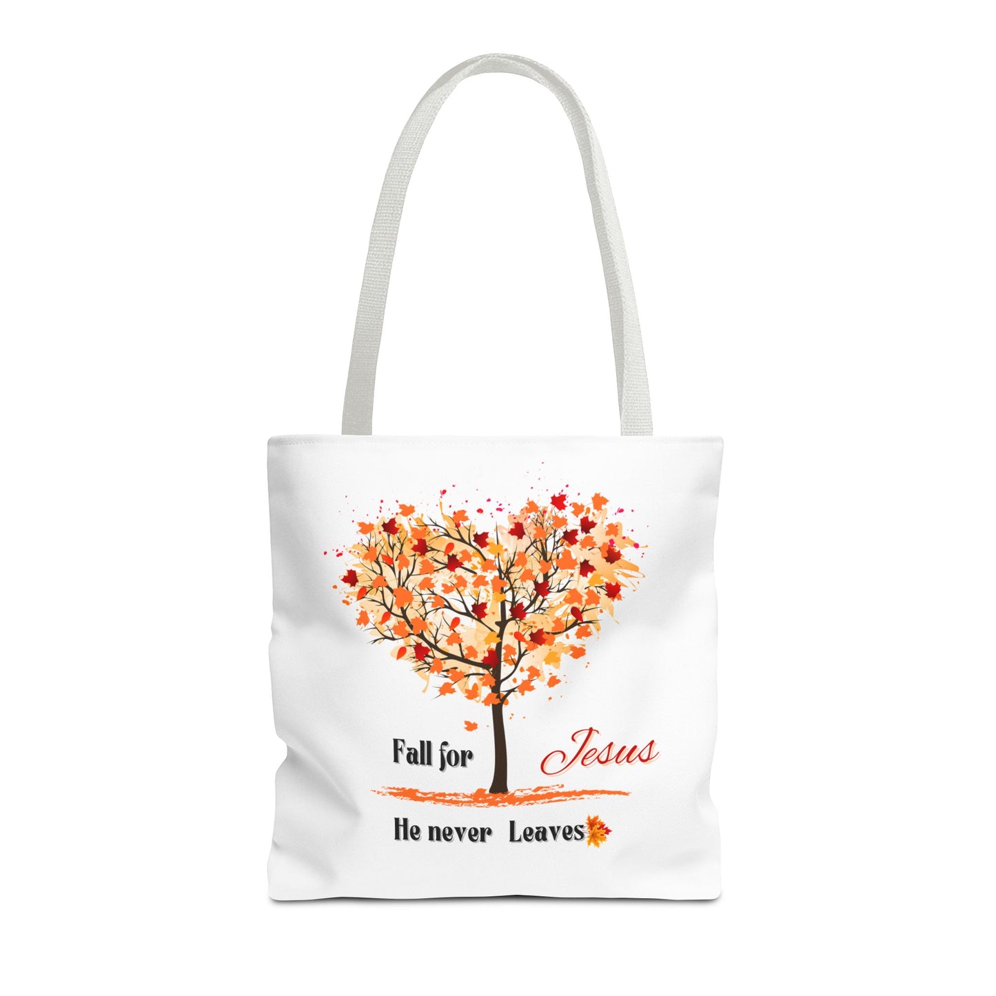 Decorative Fall Tree "Fall for Jesus He never leaves" Tote Bag