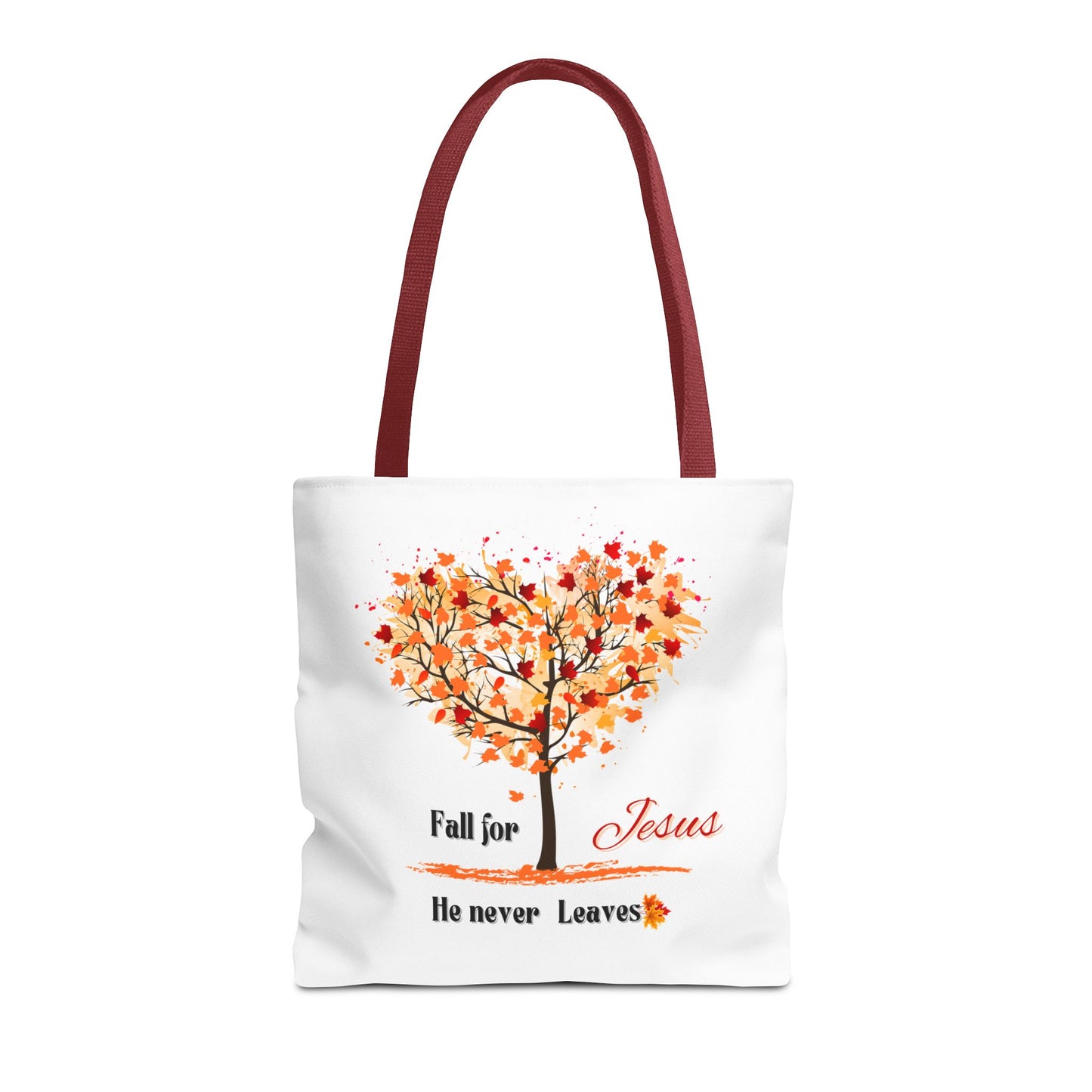 Decorative Fall Tree "Fall for Jesus He never leaves" Tote Bag