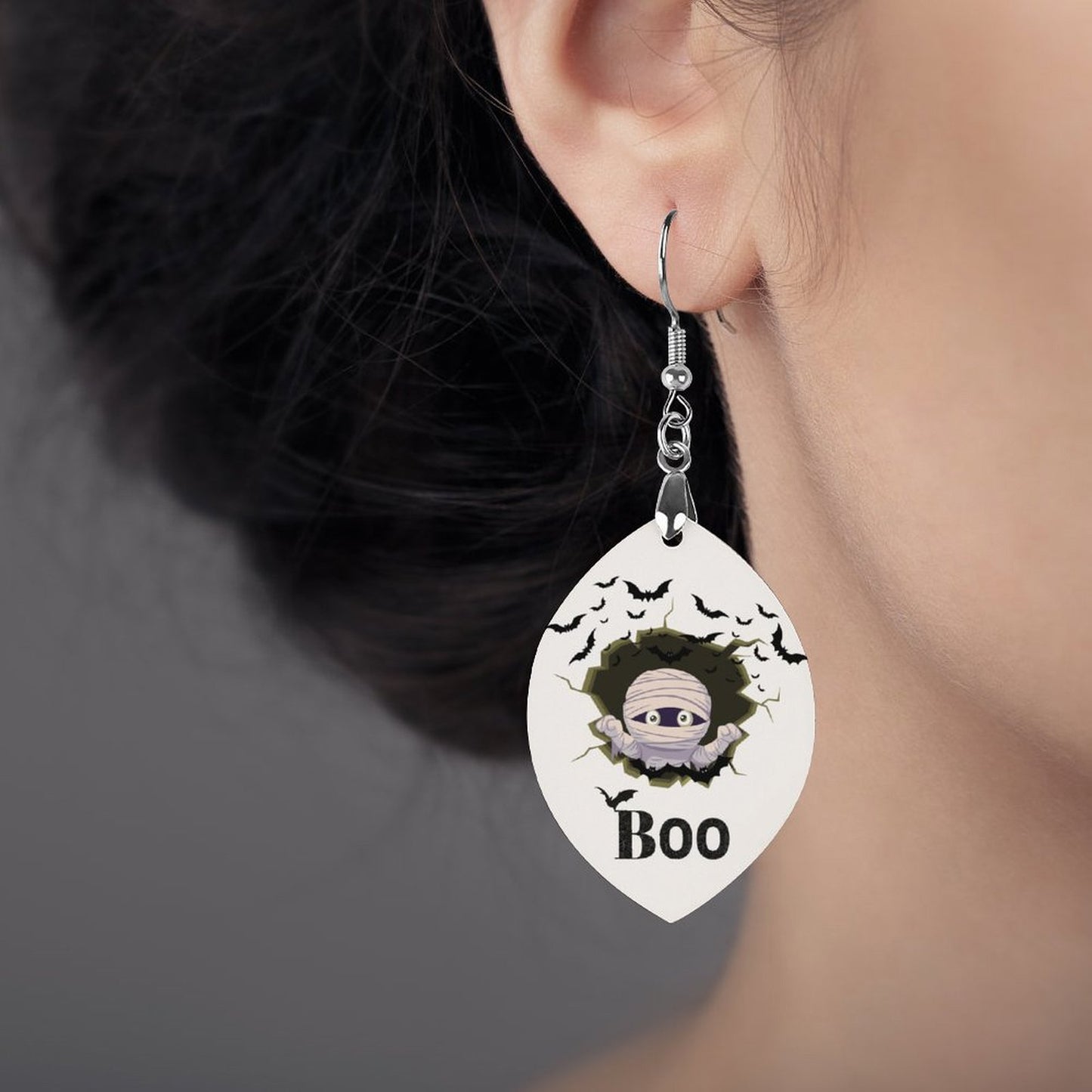 "BOO"- Wooden Earrings Pendant (Apricot Shape）