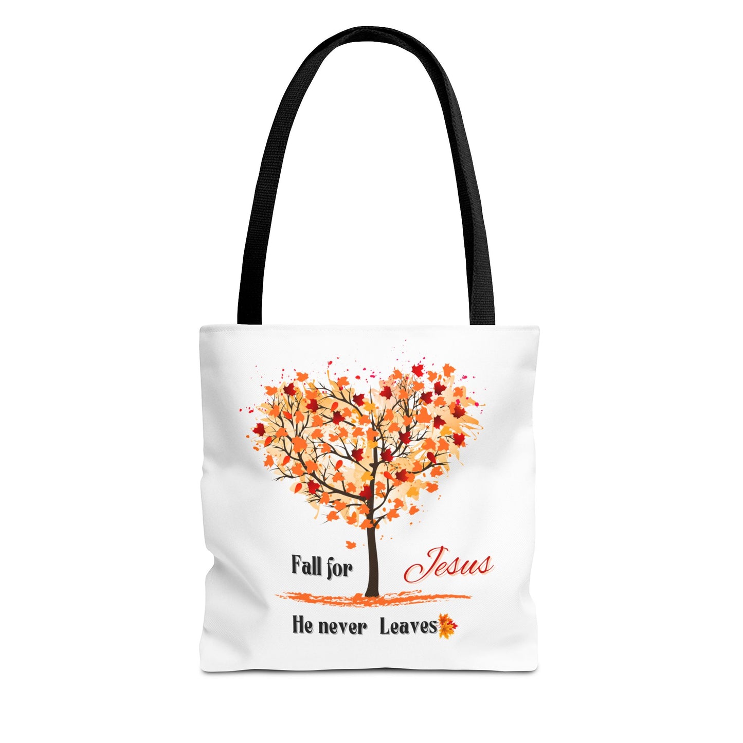 Decorative Fall Tree "Fall for Jesus He never leaves" Tote Bag