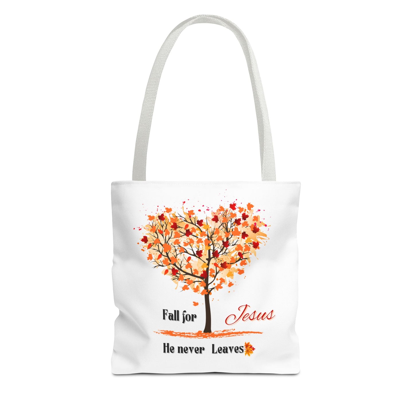 Decorative Fall Tree "Fall for Jesus He never leaves" Tote Bag