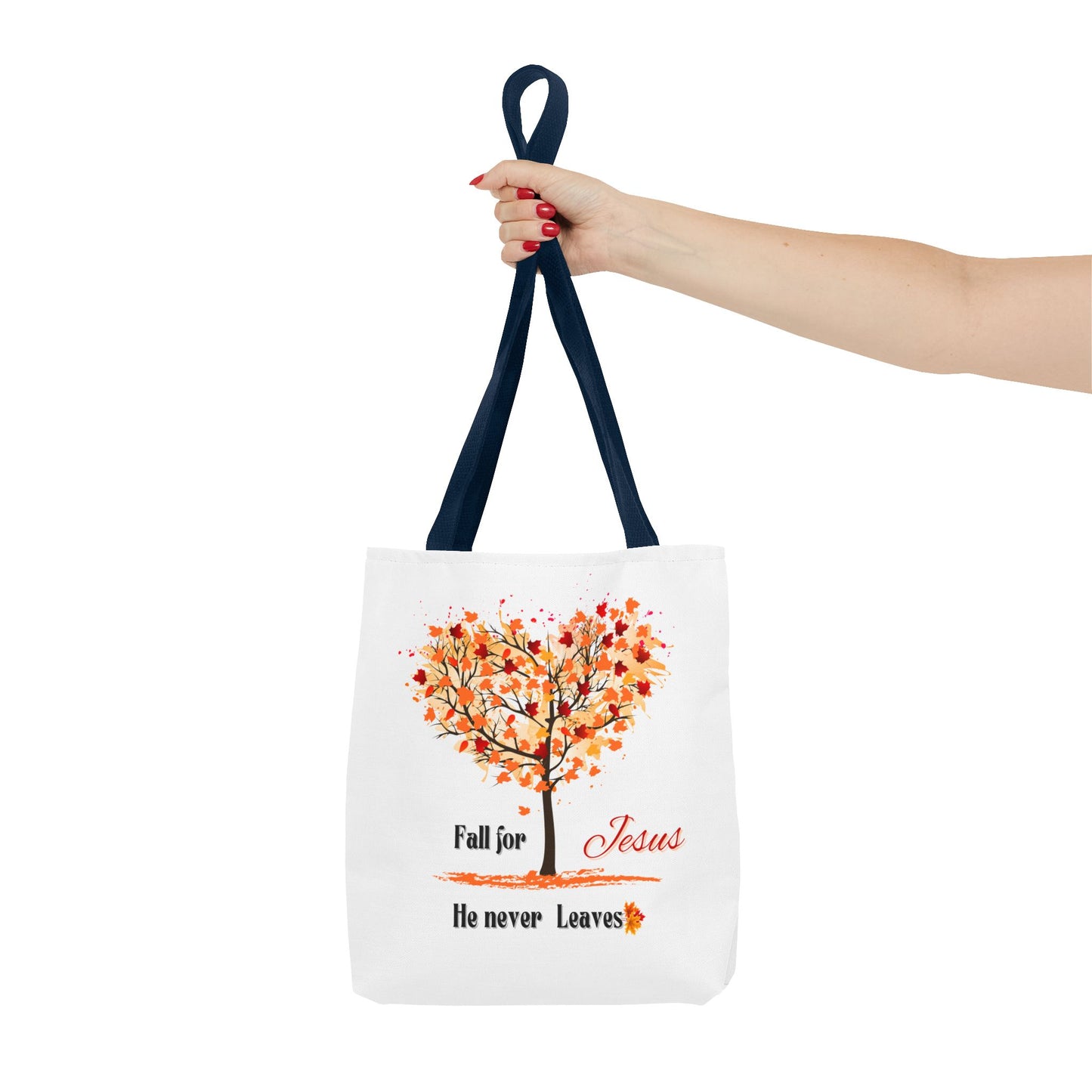 Decorative Fall Tree "Fall for Jesus He never leaves" Tote Bag