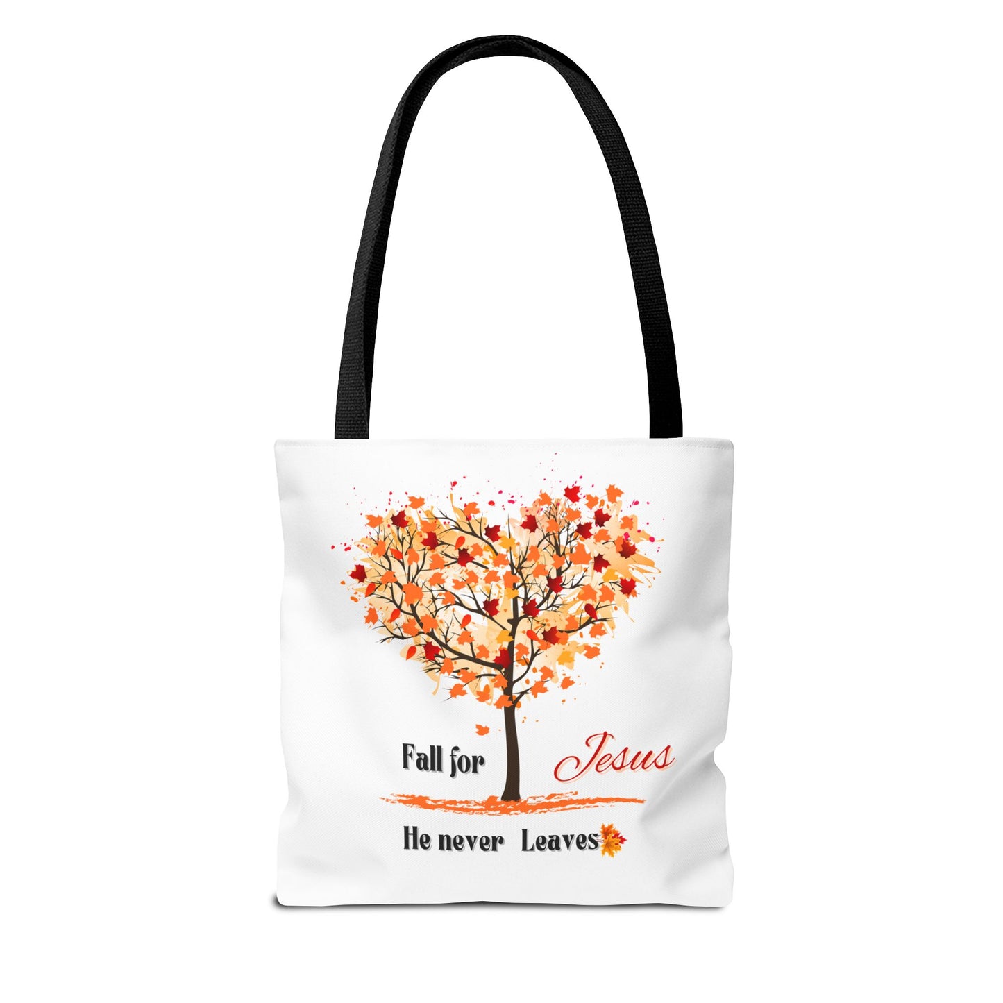Decorative Fall Tree "Fall for Jesus He never leaves" Tote Bag
