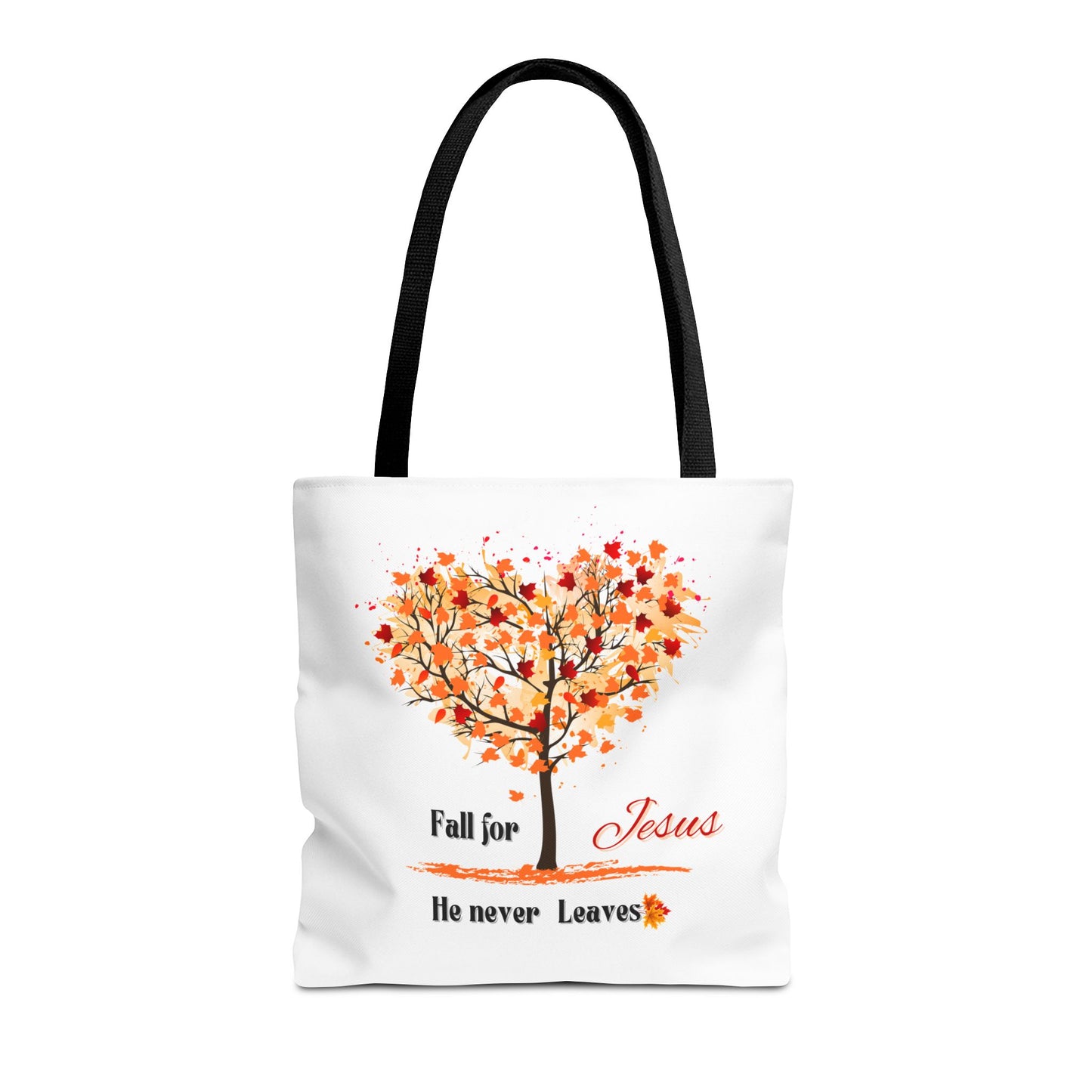 Decorative Fall Tree "Fall for Jesus He never leaves" Tote Bag