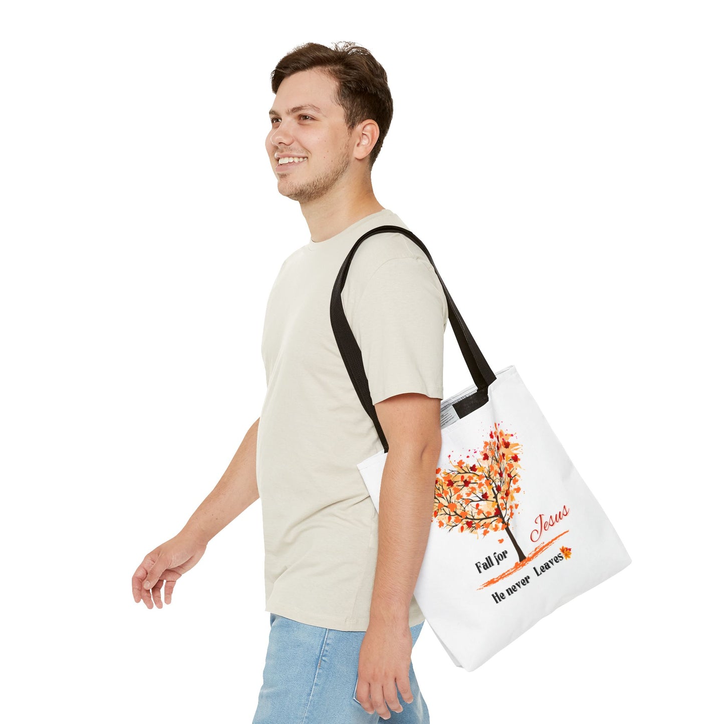 Decorative Fall Tree "Fall for Jesus He never leaves" Tote Bag