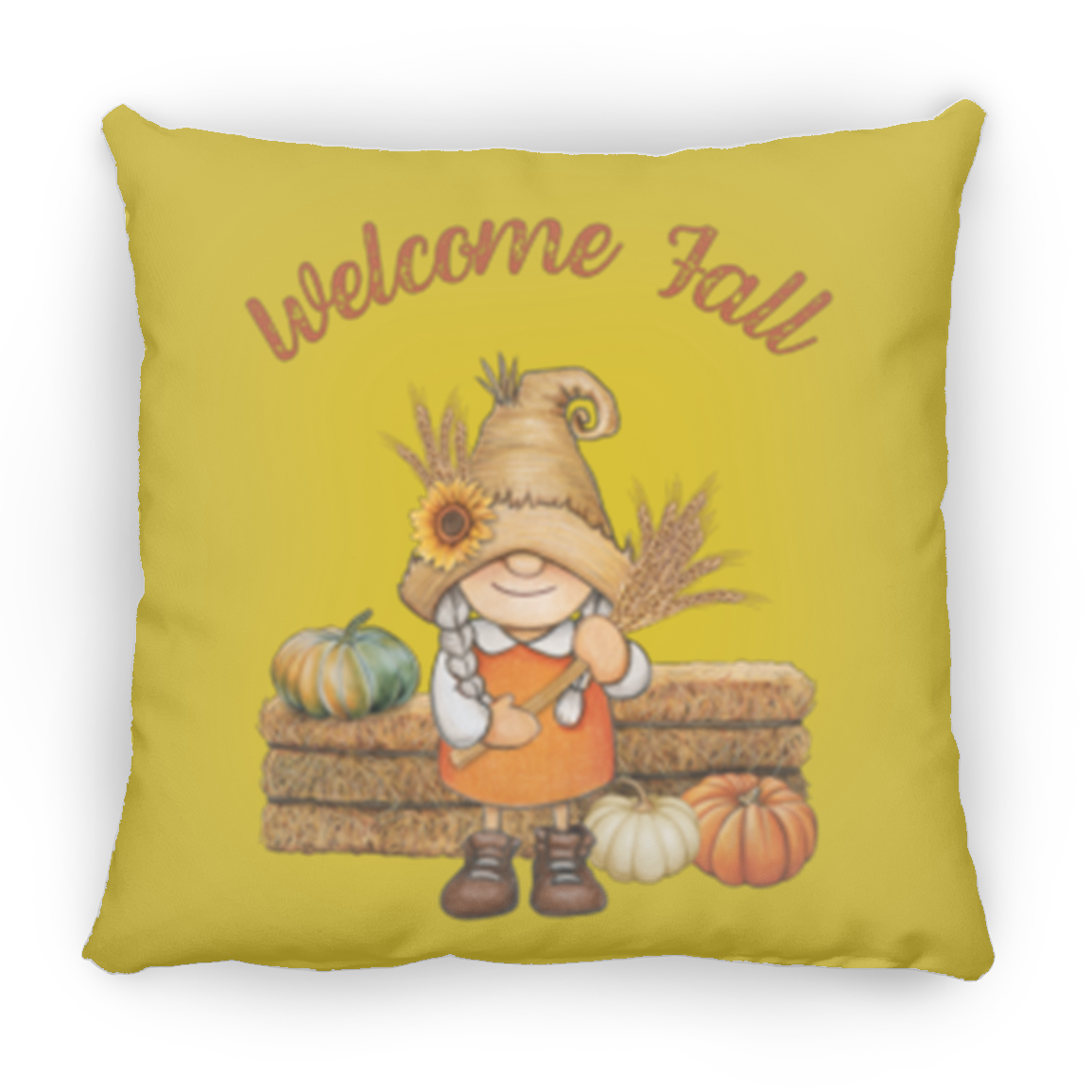 Girl Gnome Medium Square Fall Pillow