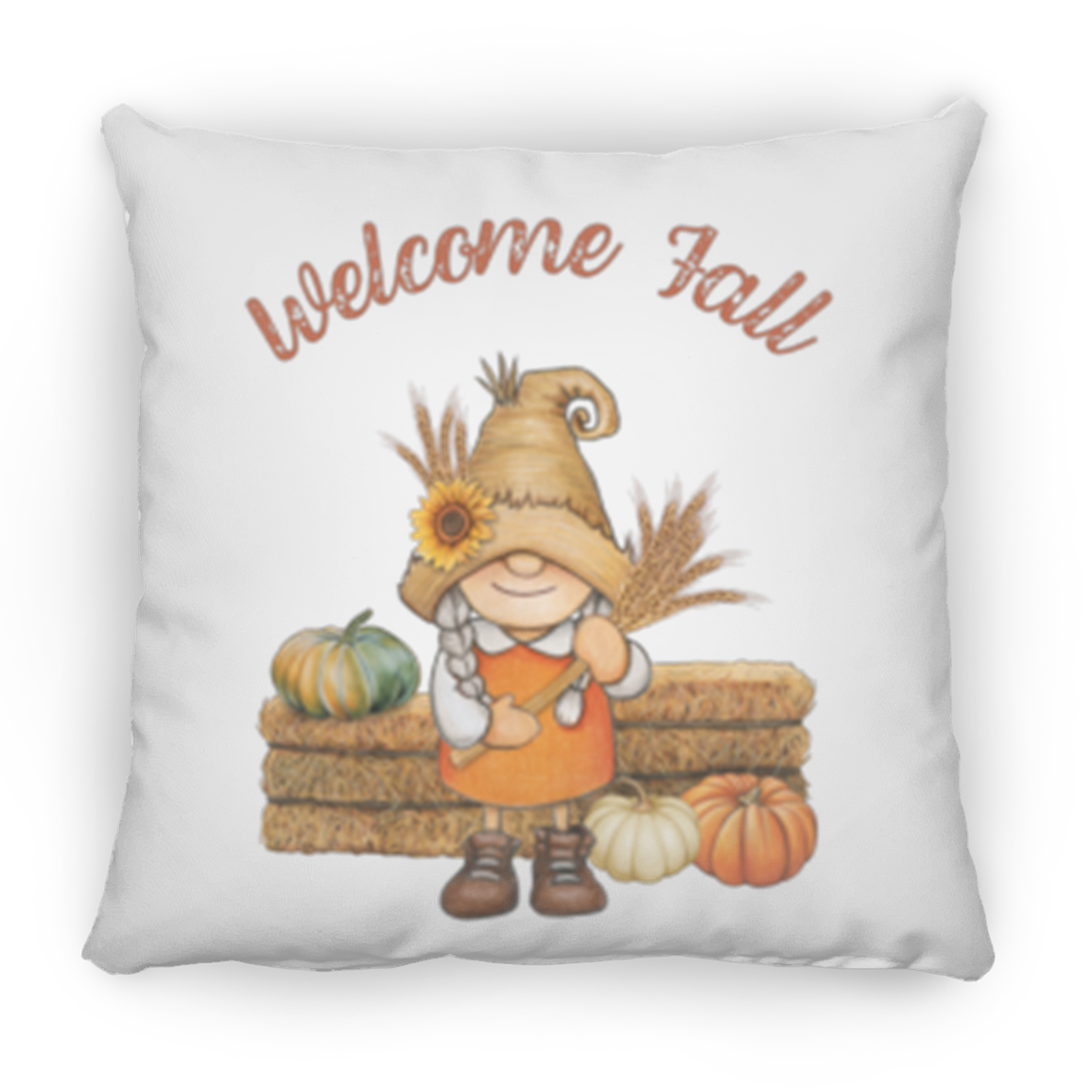 Girl Gnome Medium Square Fall Pillow