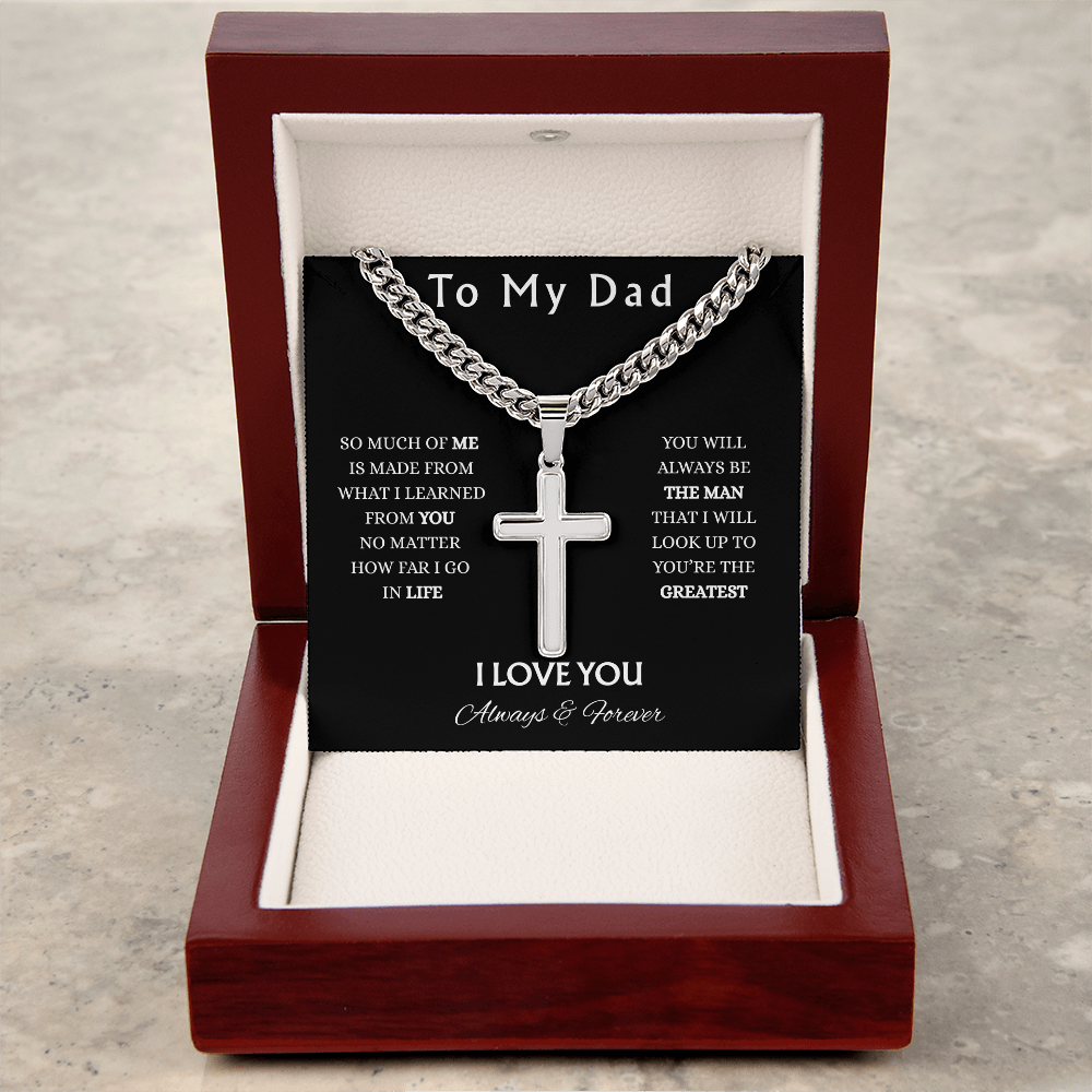 To My Dad-Cuban Chain with Cross Necklace