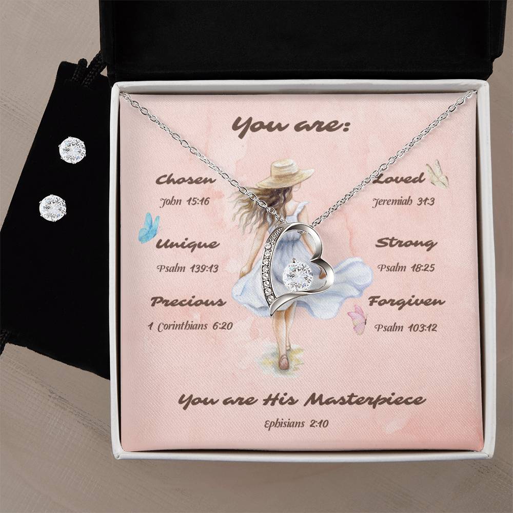 "You are His Masterpiece"-Forever Love CZ Necklace & Earring Set