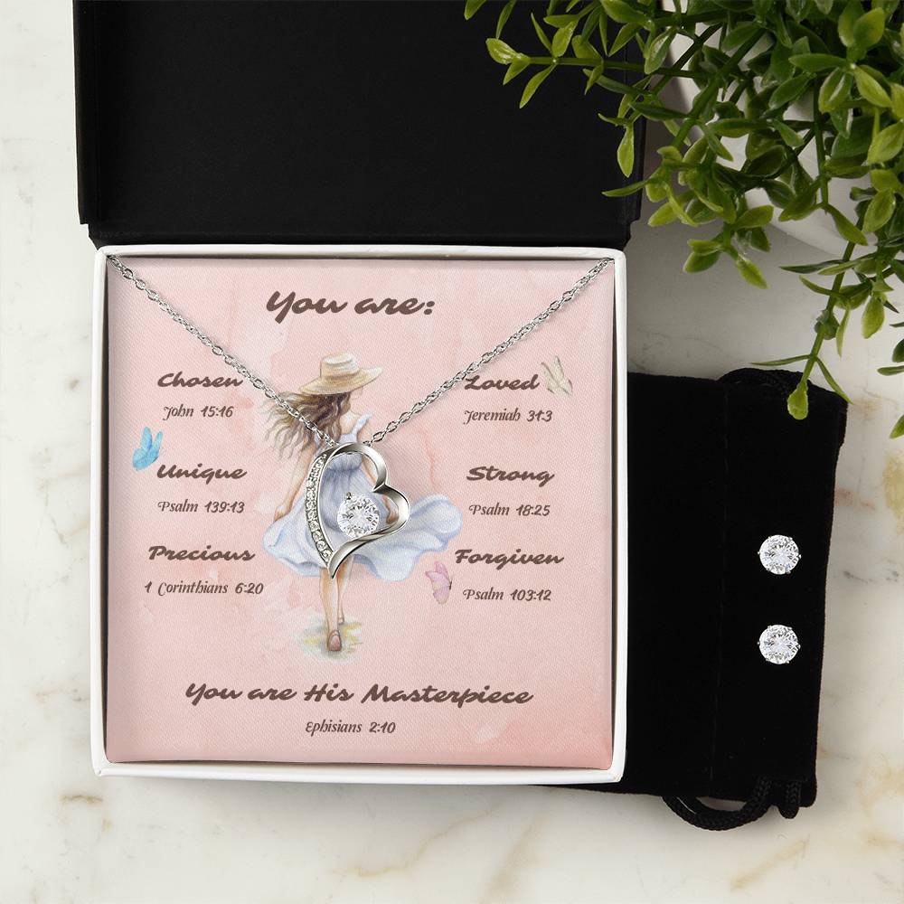 "You are His Masterpiece"-Forever Love CZ Necklace & Earring Set