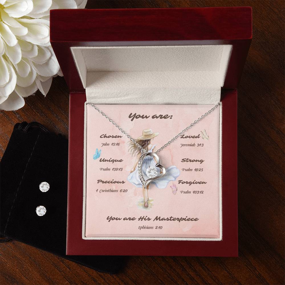 "You are His Masterpiece"-Forever Love CZ Necklace & Earring Set