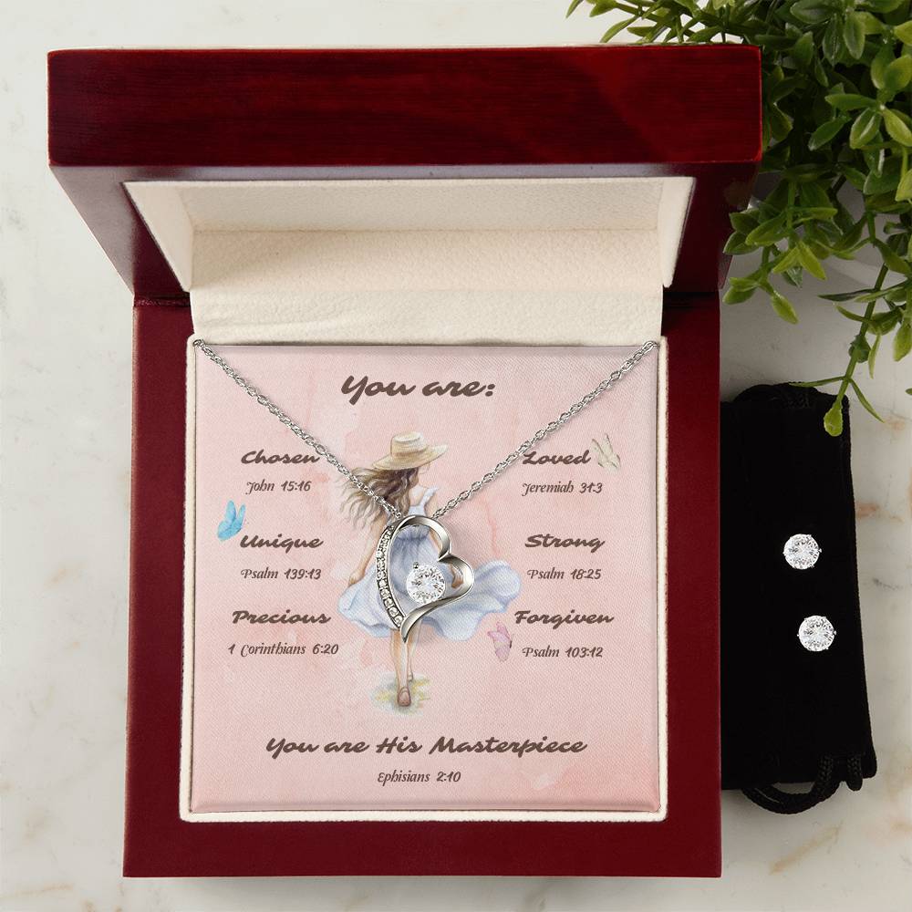 "You are His Masterpiece"-Forever Love CZ Necklace & Earring Set