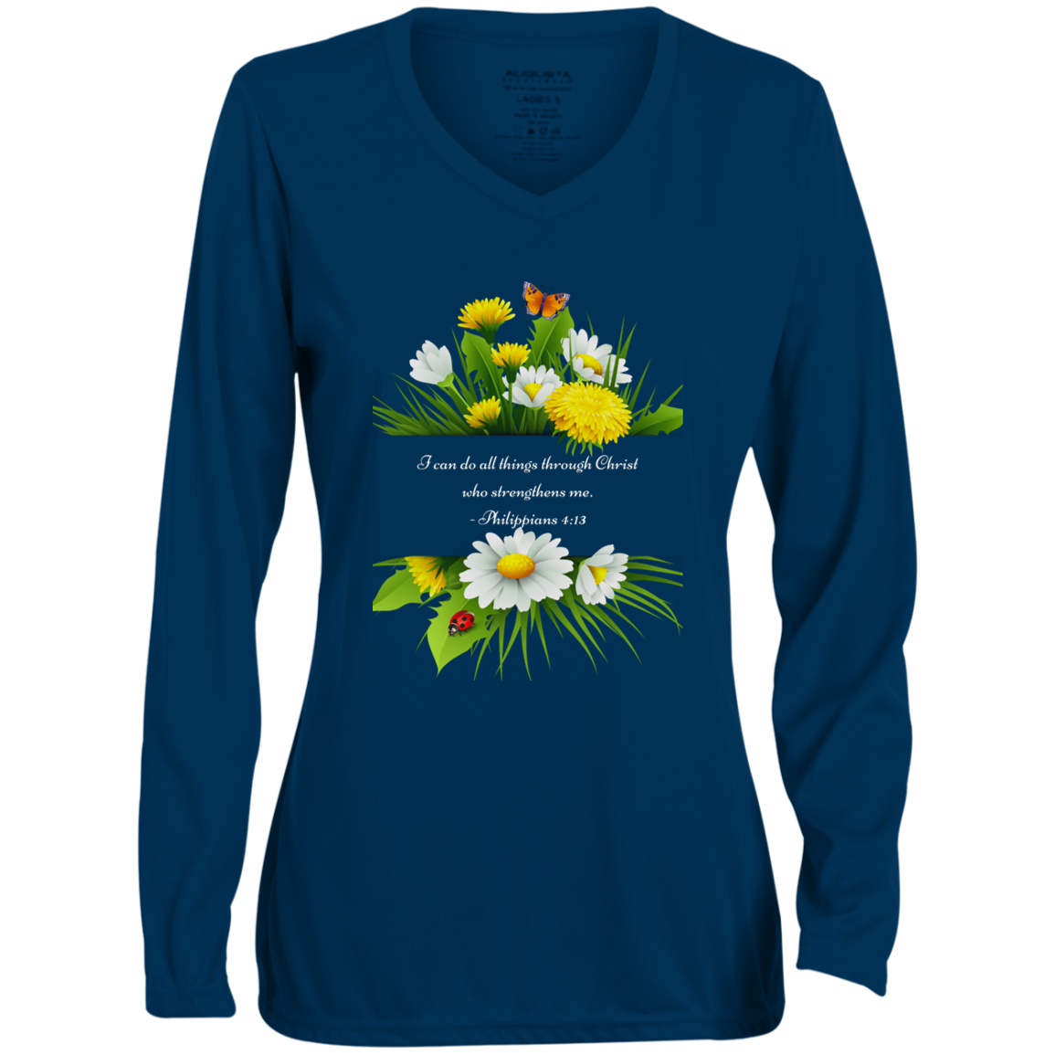 "I can do all things through Christ" Ladies' Long Sleeve V-Neck T-Shirt