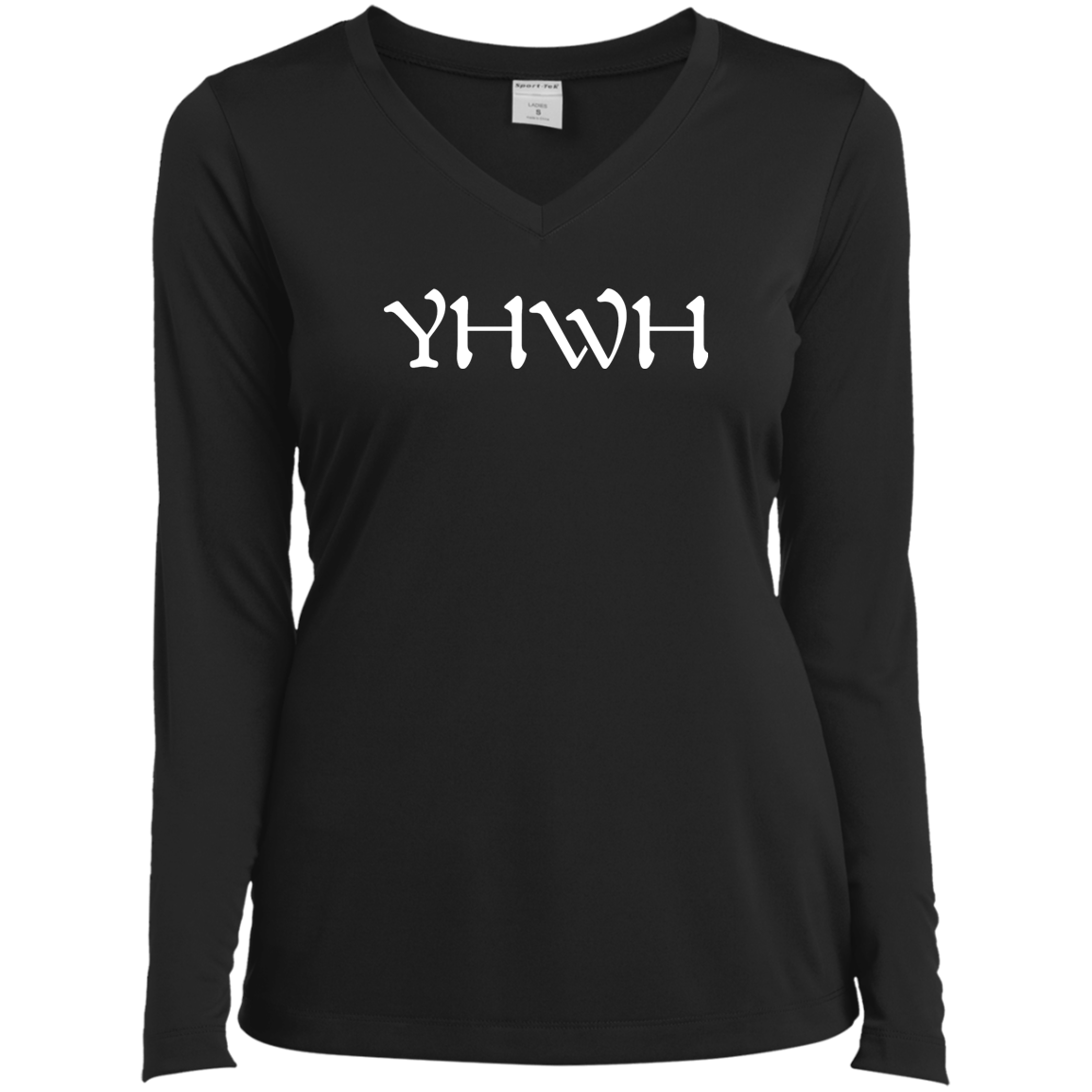 "YHWH" Ladies’ Long Sleeve Performance V-Neck Tee