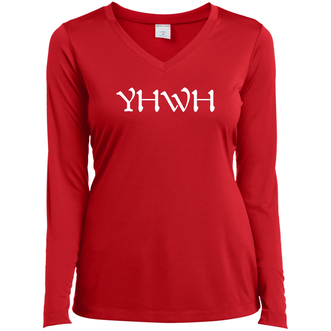 "YHWH" Ladies’ Long Sleeve Performance V-Neck Tee