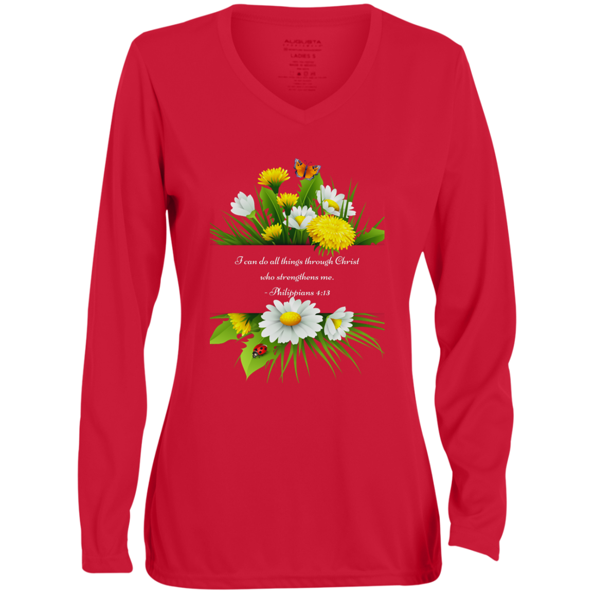 "I can do all things through Christ" Ladies' Long Sleeve V-Neck T-Shirt