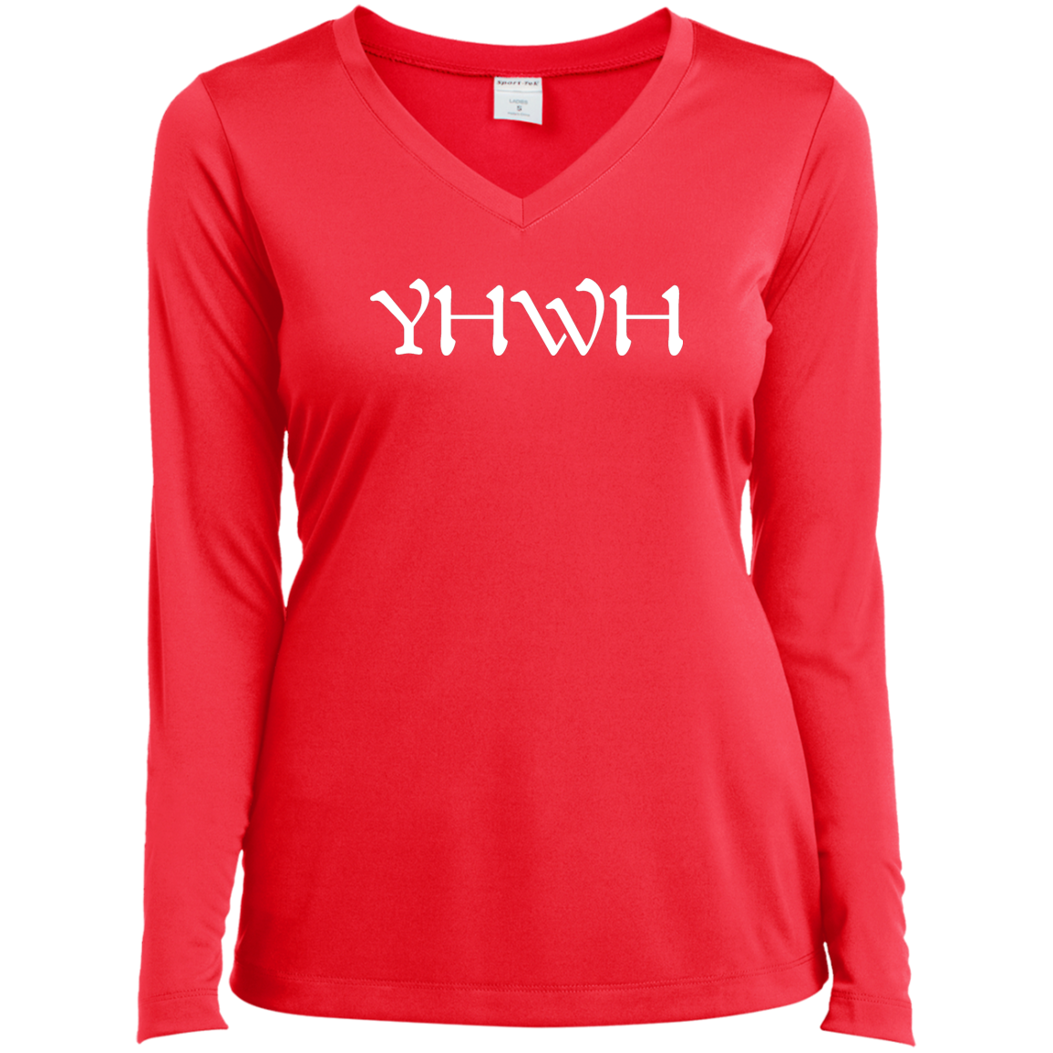 "YHWH" Ladies’ Long Sleeve Performance V-Neck Tee