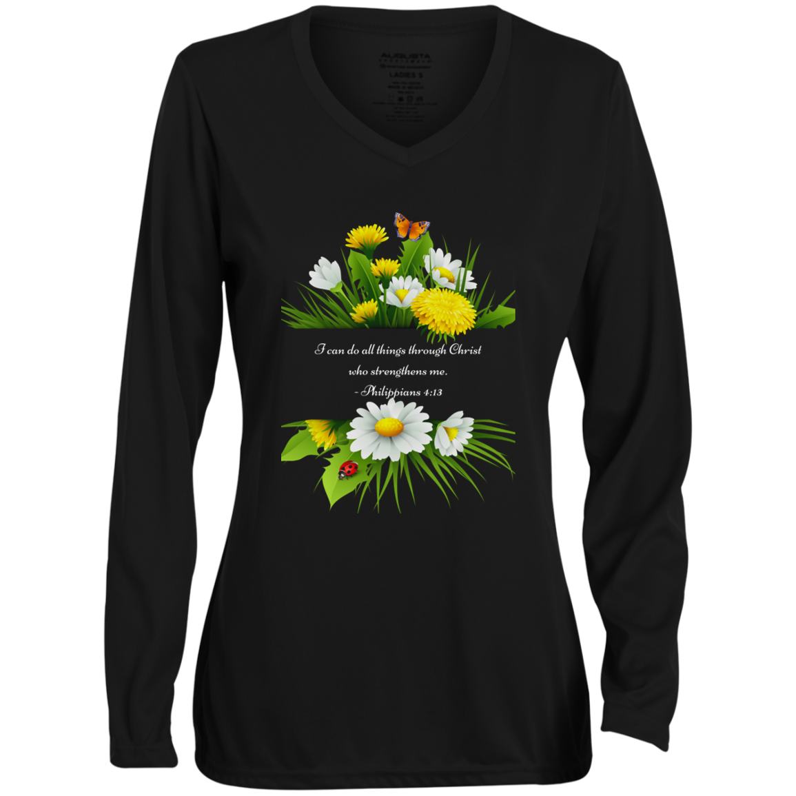 "I can do all things through Christ" Ladies' Long Sleeve V-Neck T-Shirt