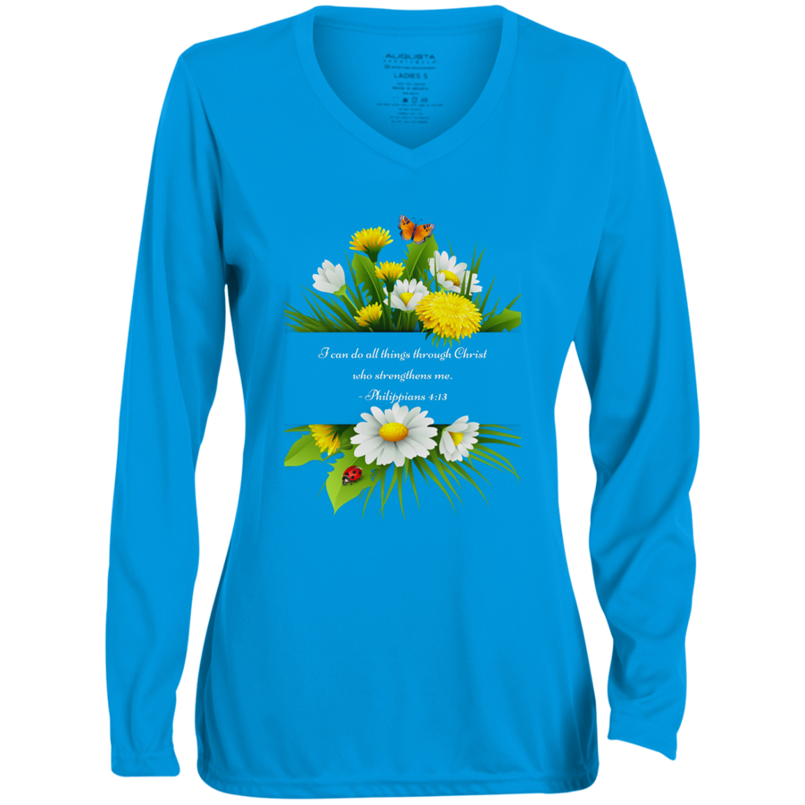"I can do all things through Christ" Ladies' Long Sleeve V-Neck T-Shirt