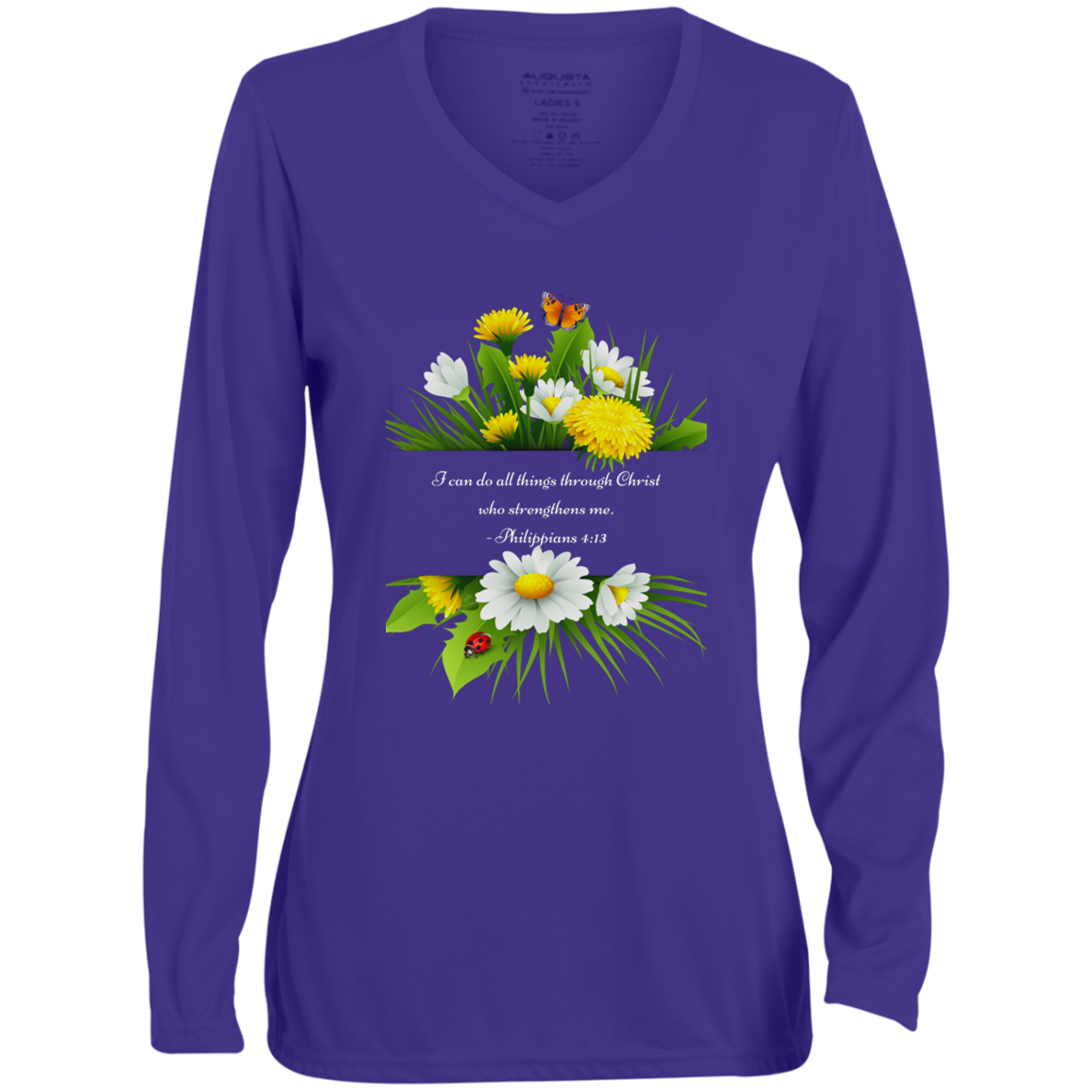 "I can do all things through Christ" Ladies' Long Sleeve V-Neck T-Shirt