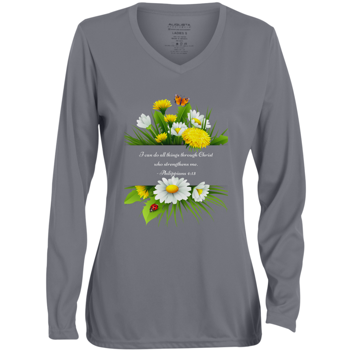 "I can do all things through Christ" Ladies' Long Sleeve V-Neck T-Shirt