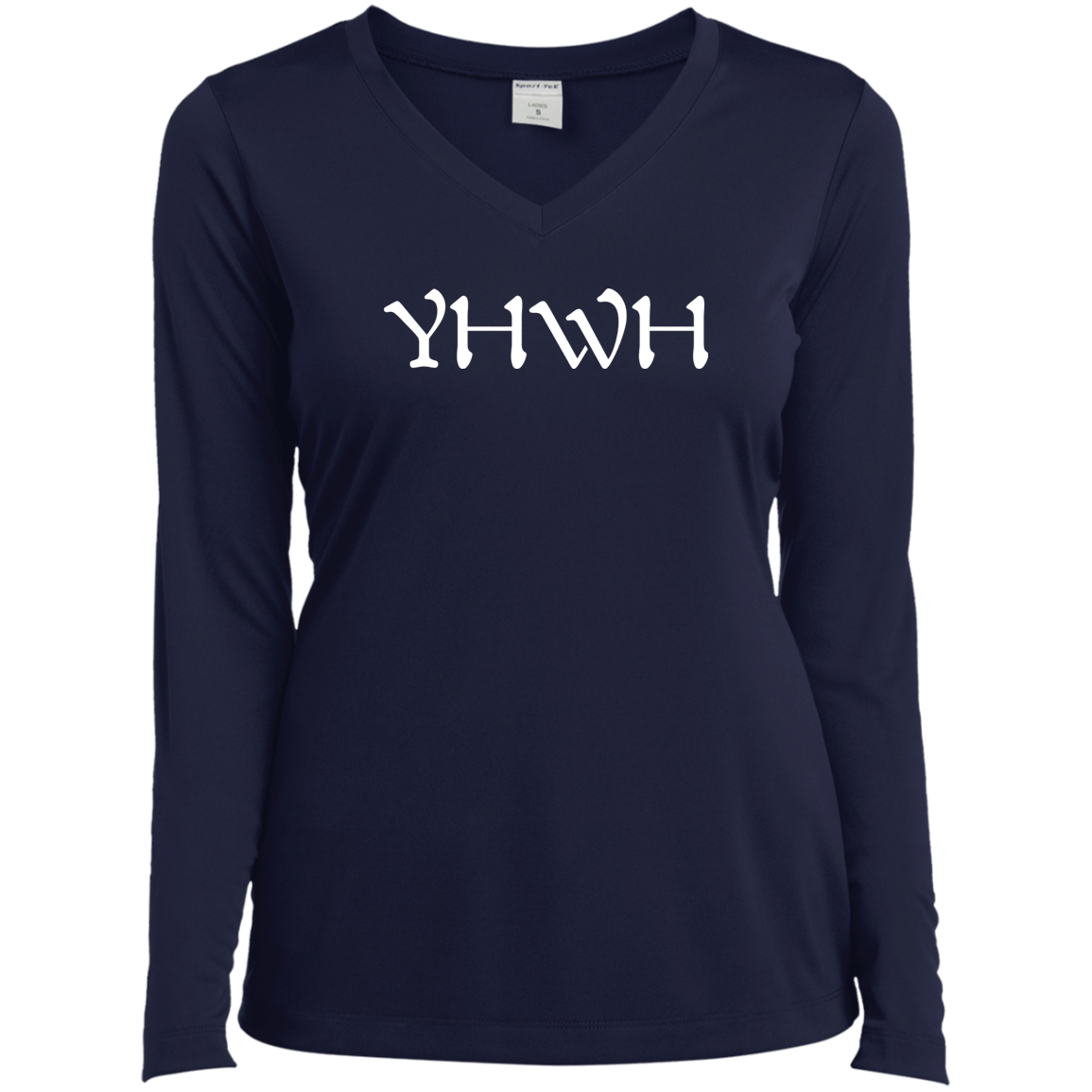 "YHWH" Ladies’ Long Sleeve Performance V-Neck Tee