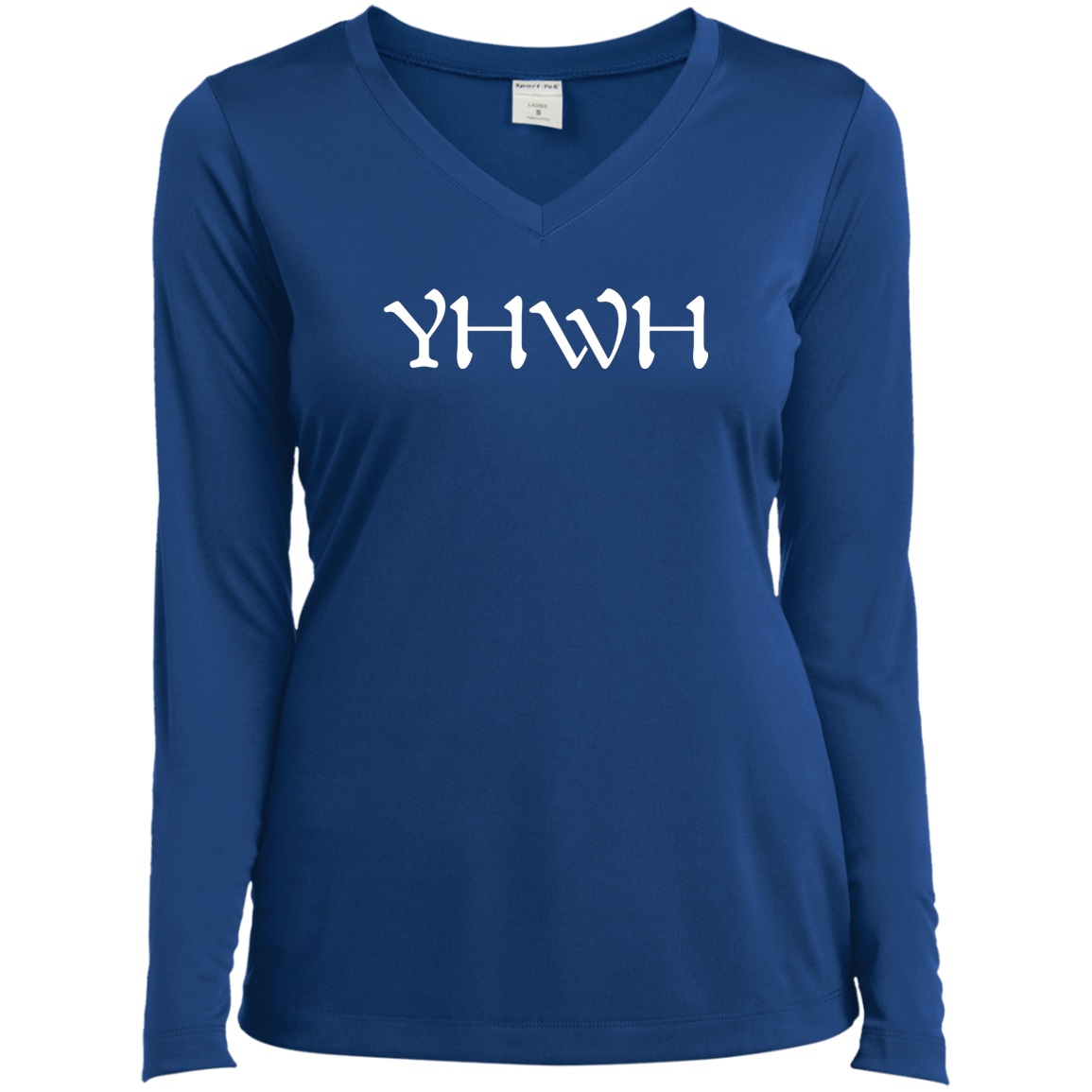 "YHWH" Ladies’ Long Sleeve Performance V-Neck Tee